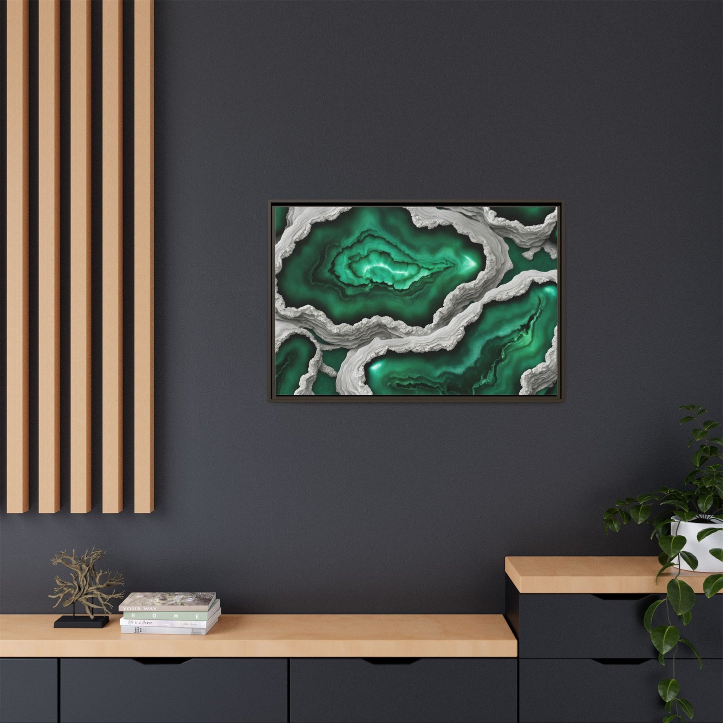 Emerald Green Quartz Crystal Geode Design Print Matte Canvas Wall Art Nature Lover Gift Geology Rock Lover Gift 3 frame color choices