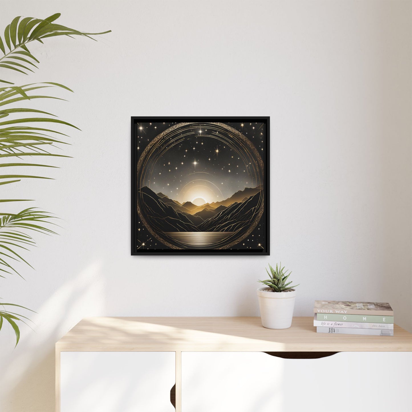Boho Celestial Design Unique Framed Canvas Wall Art Sun and Stars Astrological Gift Nature Lover Gift Astronomy Gift 3 frame color choices