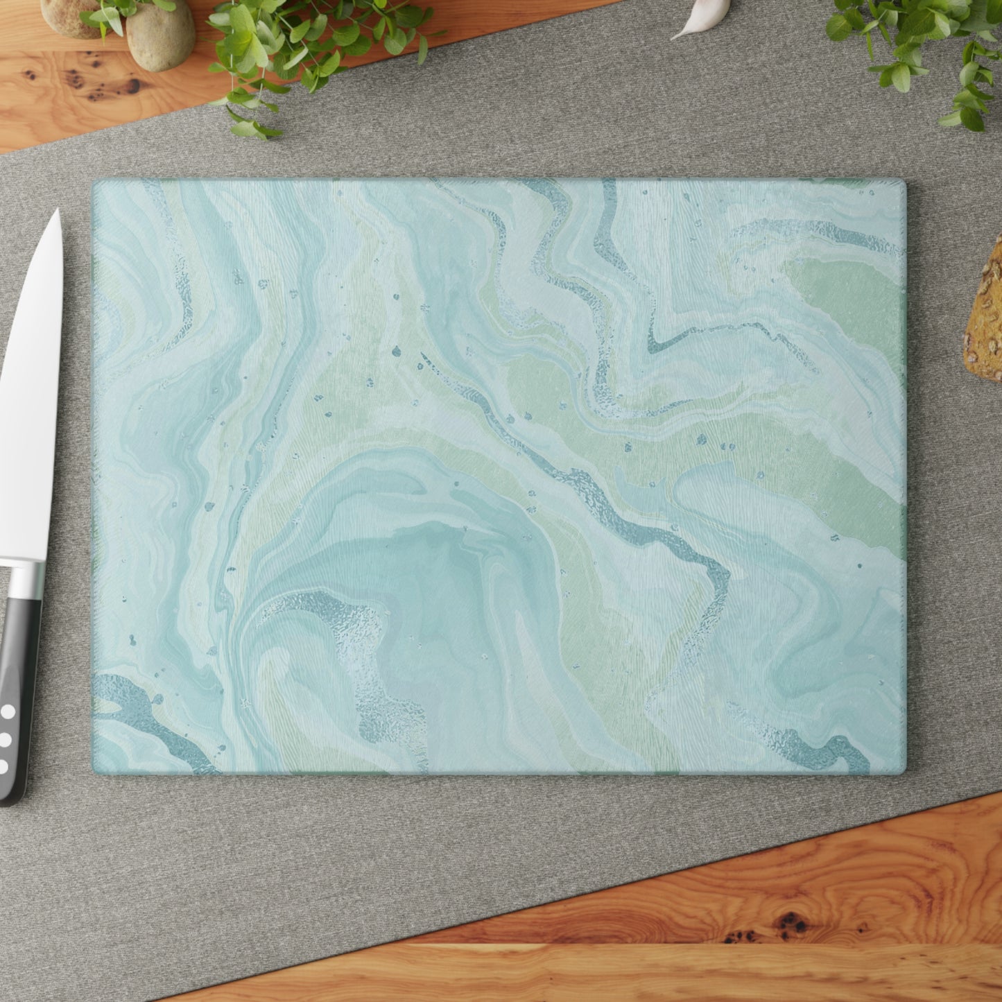 Kitchen Decor Glass Cutting Board Serving Tray with Quartz-look Design Cutting Board Gift for Home Cook Fun Marble-look Charcuterie Board