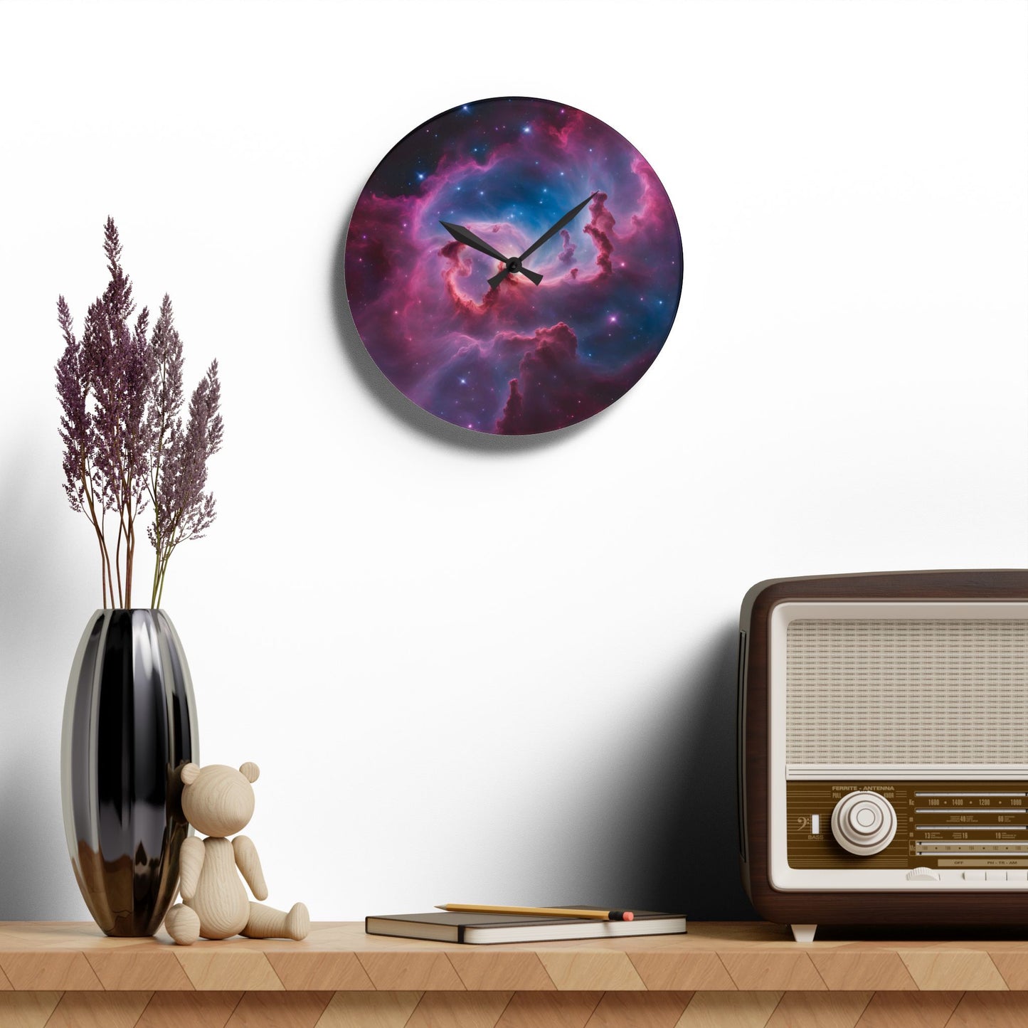 Celestial Deep Space Galaxy Design Acrylic Office Clock Unique Colorful Wall Clock for Kitchen or Living Room Outerspace Image Sci-Fi Gift