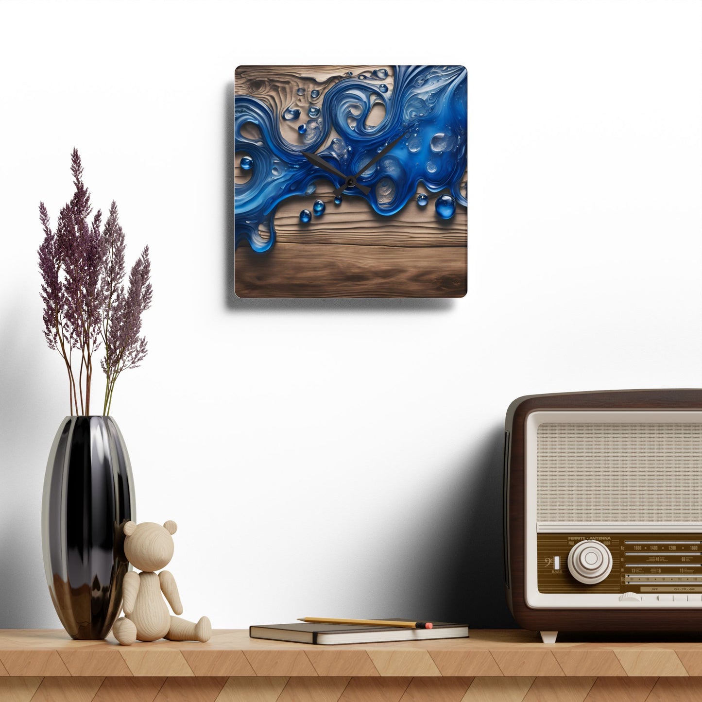 Rustic Wood-look Geode-inspired Design Acrylic Clock Unique Colorful Wall Clock for Kitchen or Living Room Nature Lover Gift