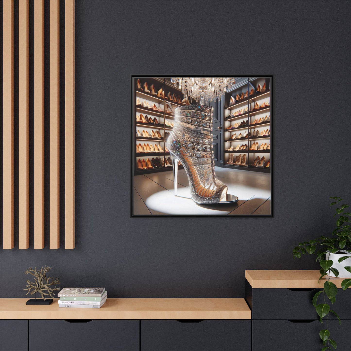 High Heel Shoe Framed Canvas Print Wall Art Unique Fashion Designer Style Haute Couture Shoe Lover Fashionista Gift Decor 3 Frame Colors