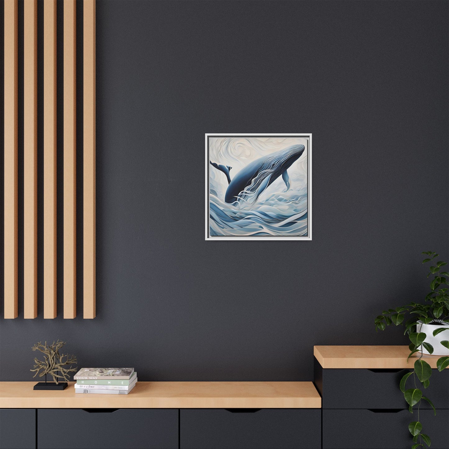 Modern Abstract Whale Wave Design Unique Framed Canvas Wall Art Ocean Beach Gift Nature Lover Gift Underwater Sea Lover Gift 3 frame colors