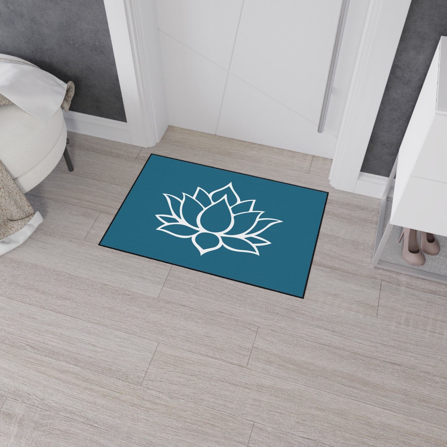 Decorative Heavy Duty Non-Slip Floor Mat Stylish Design Perfect for Entryway Kitchen Décor Teal Lotus Blossom Floral Design Rug Bath Mat