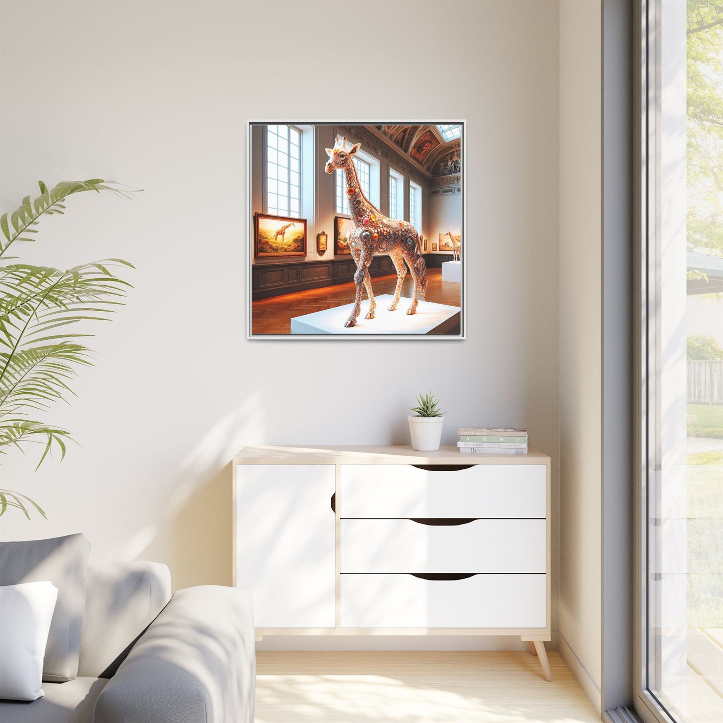 Bejeweled Giraffe Framed Canvas Print Wall Art Unique Fashion Designer Haute Couture Fashionista Animal Lover Gift Decor 3 Frame Colors