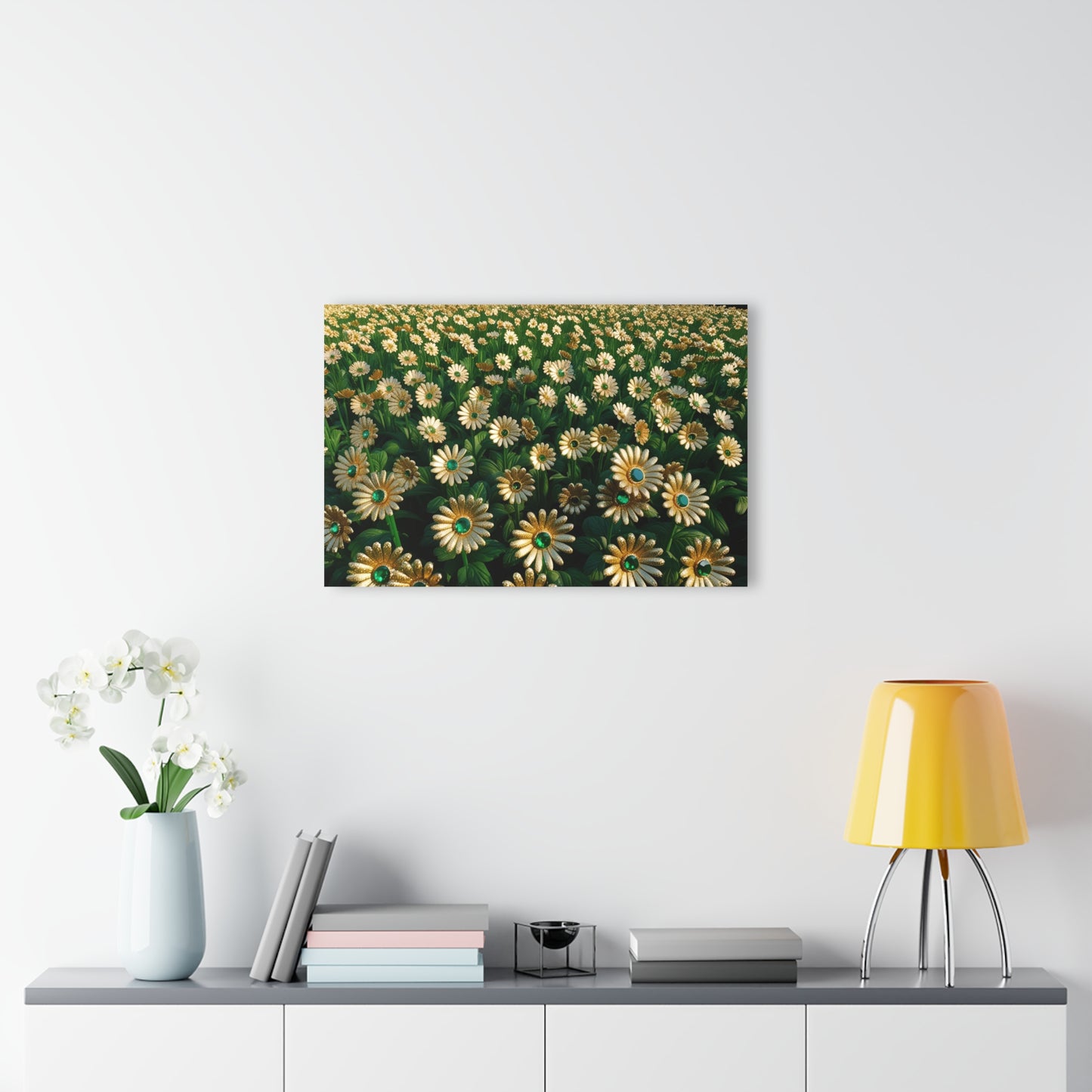 Floral Design Acrylic Gold and Gemstone Daisy Print Nature Lover Wall Art Flower Lover Gift Flower Artwork Modern Garden Home Decor