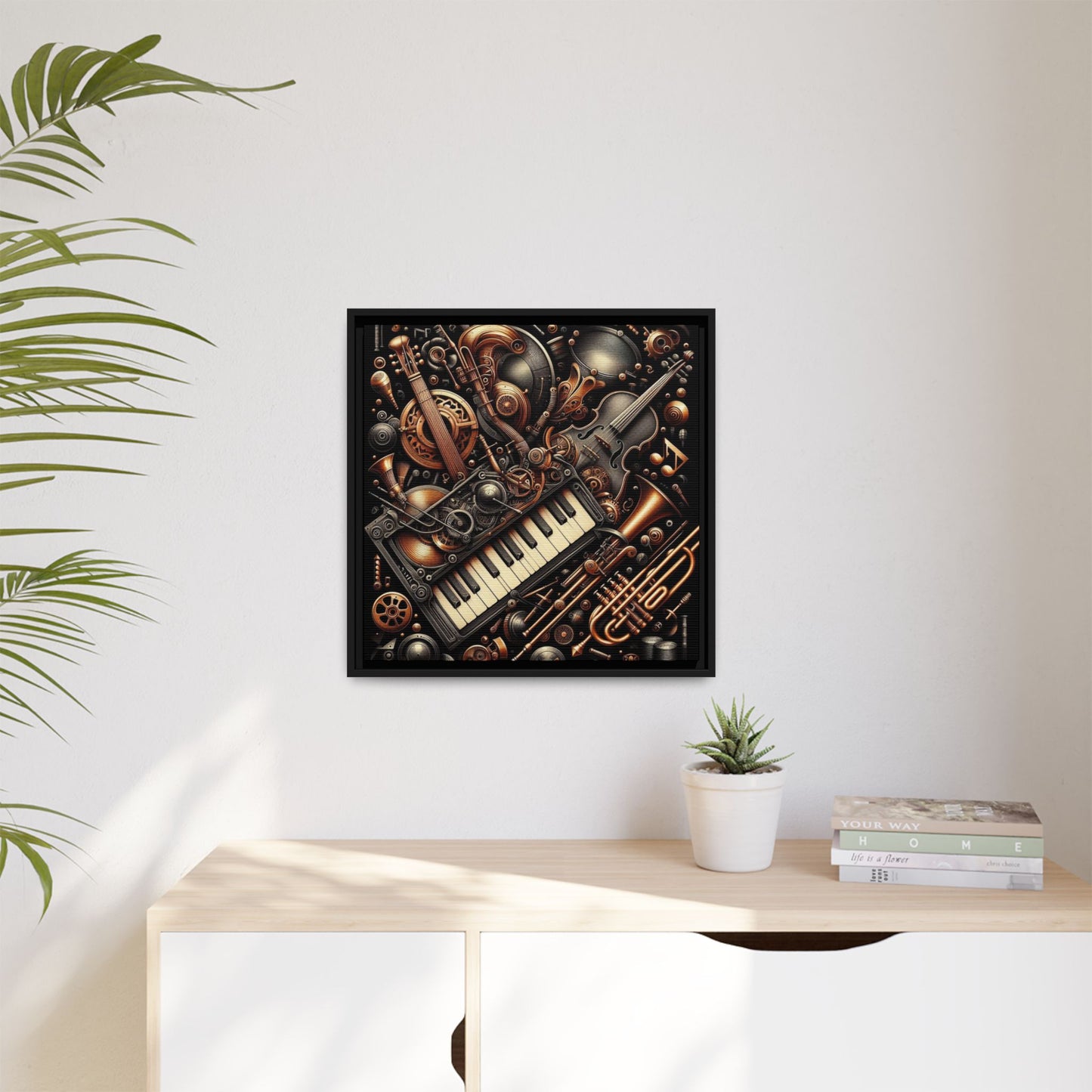 Modern Music-Themed Steampunk Style Print Abstract Design Unique Framed Canvas Print Wall Art Music Lover Gift Decor 3 frame colors