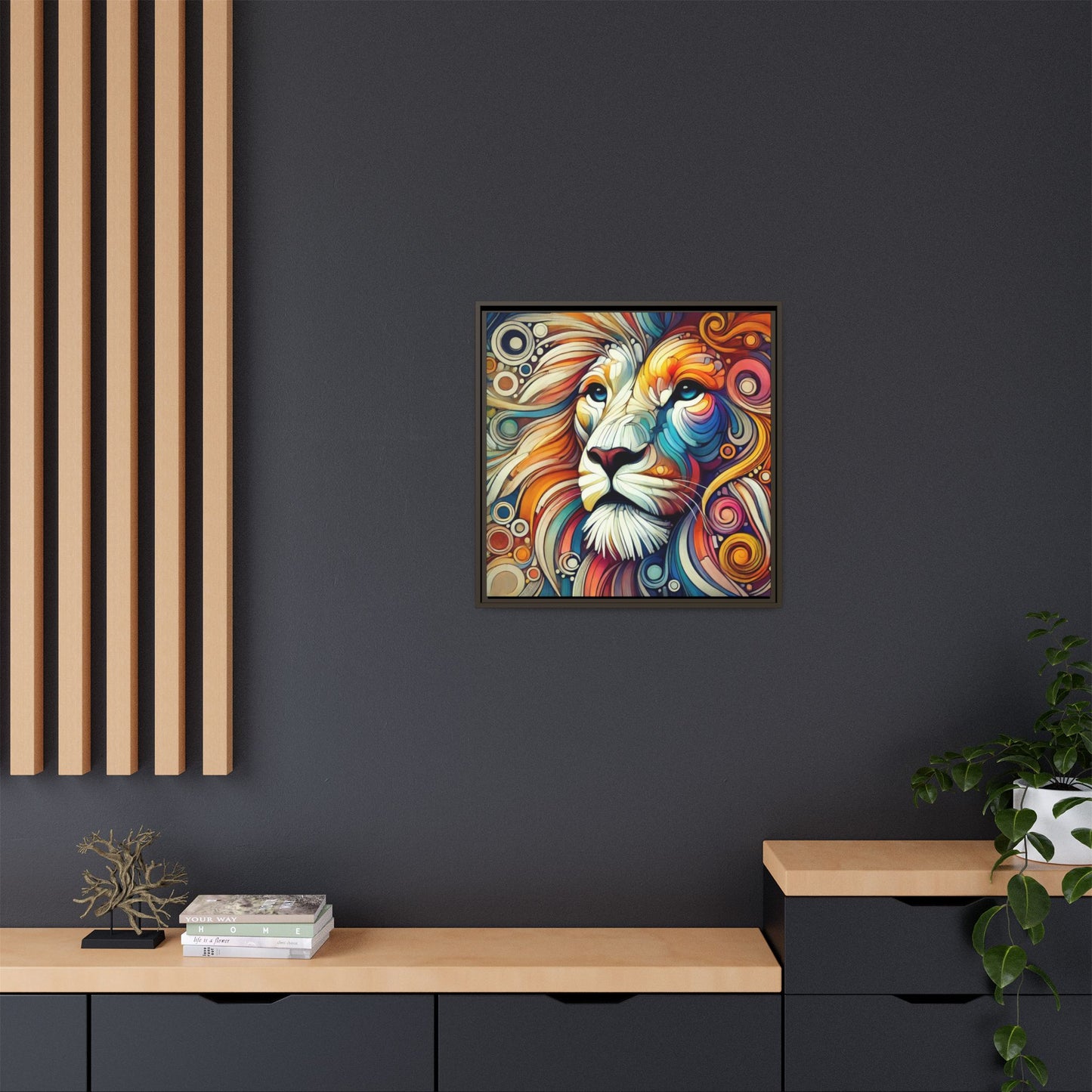 Modern Lion Print Abstract Design Unique Framed Canvas Print King of Jungle Wall Art Animal Lover Gift Nature Lover Decor 3 frame colors