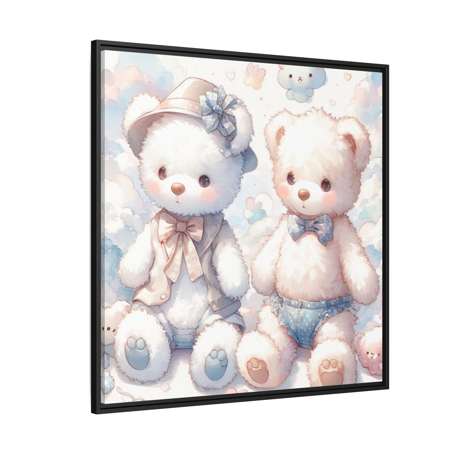 Whimsical Nursery Decor Pastel Floral Teddy Bear Design Wall Art Unique Sweet Baby Room Framed Canvas Print Unisex Baby Shower Gift