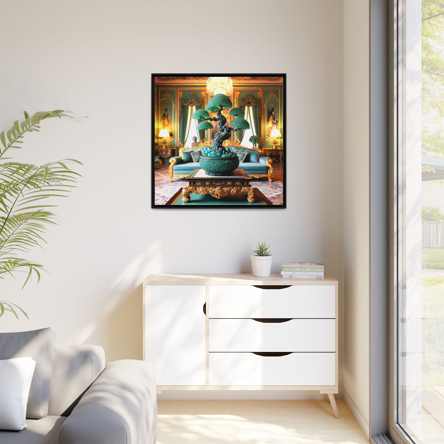 Bejeweled Bonzai Tree Framed Canvas Print Wall Art Unique Nature Lover Asian Art Gift Decor 3 Frame Colors