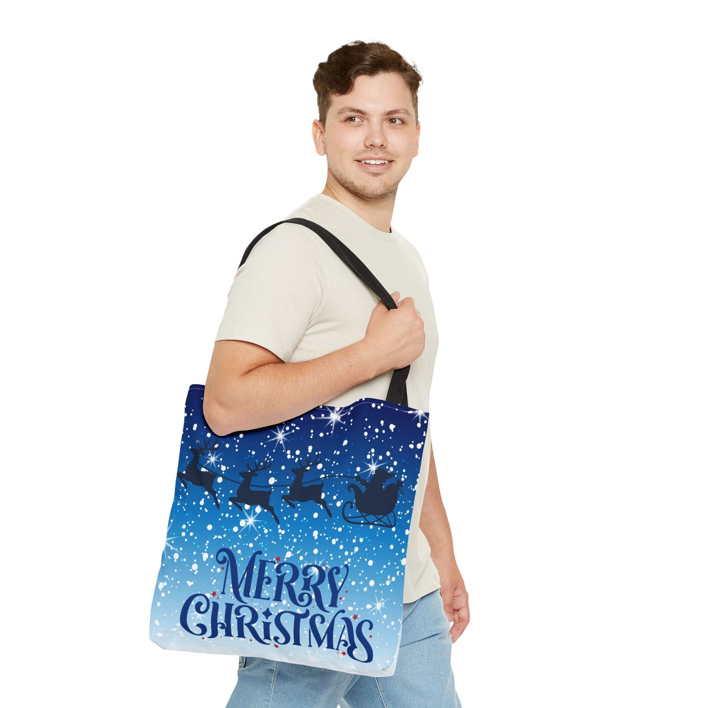 Santa Sleigh Merry Christmas Tote Bag Holiday Cheer Gift Winter Accessory Reusable Winter Shopping Bag Xmas Joy Gift Unisex Bag for Him Her