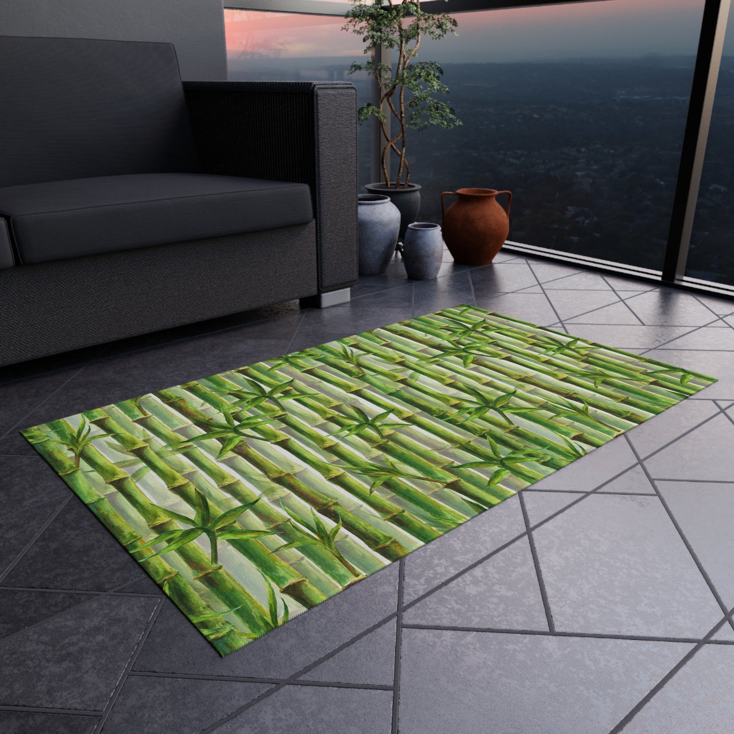 Bamboo-look Chenille Outdoor Rug with No-Skid Backing Cozy Outdoor Carpet Patio Decor Gazebo Rug Beachy Tropical Pool Area Asian Decor