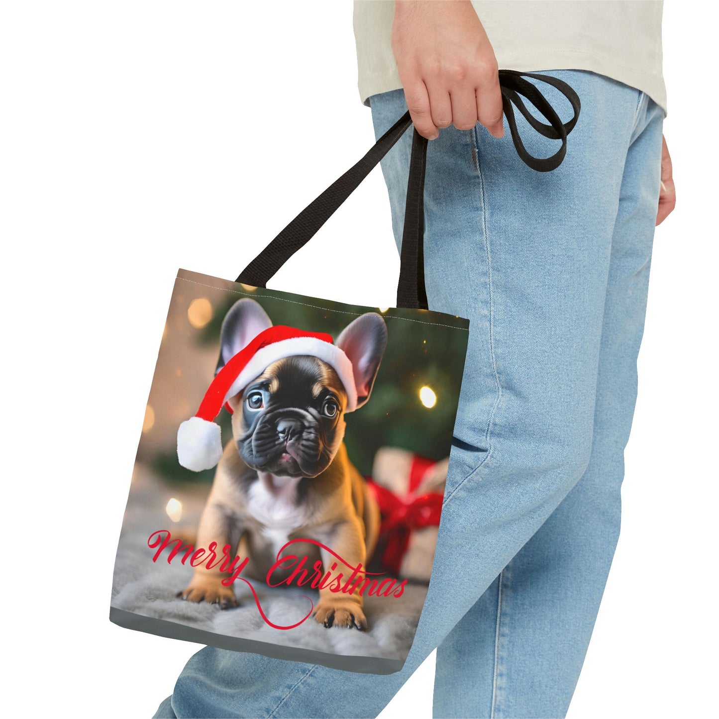 Merry Christmas Pug Tote Bag Holiday Cheer Gift Winter Accessory Reusable Winter Shopping Bag Xmas Dog Lover Gift Unisex Bag for Him Her