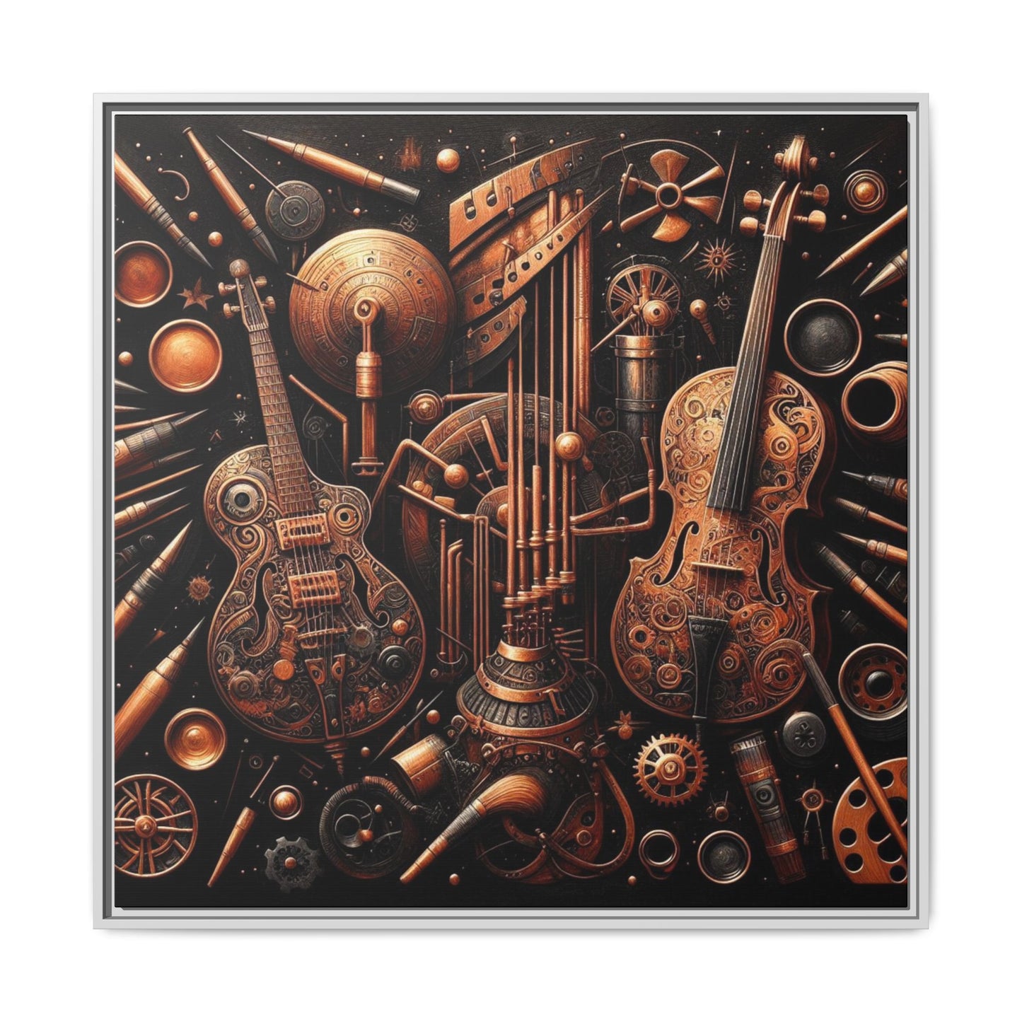 Modern Music-Themed Print Abstract Design Unique Framed Canvas Print Steampunk Wall Art Music Lover Gift Decor 3 frame colors