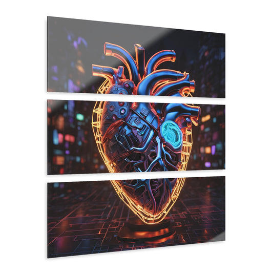 Heart Design Triptych Acrylic Print Wall Art Unique Cyberpunk Anatomical Heart Design