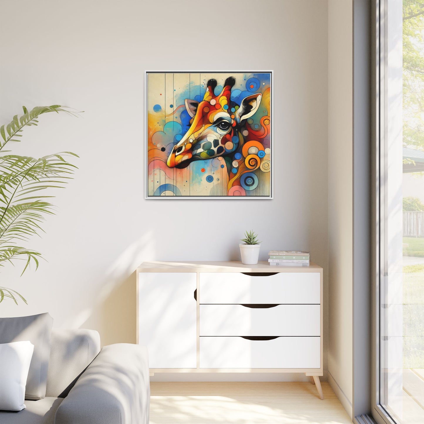 Modern Giraffe Print Abstract Design Unique Framed Canvas Print African Wall Art Animal Lover Gift Nature Lover Decor 3 frame colors
