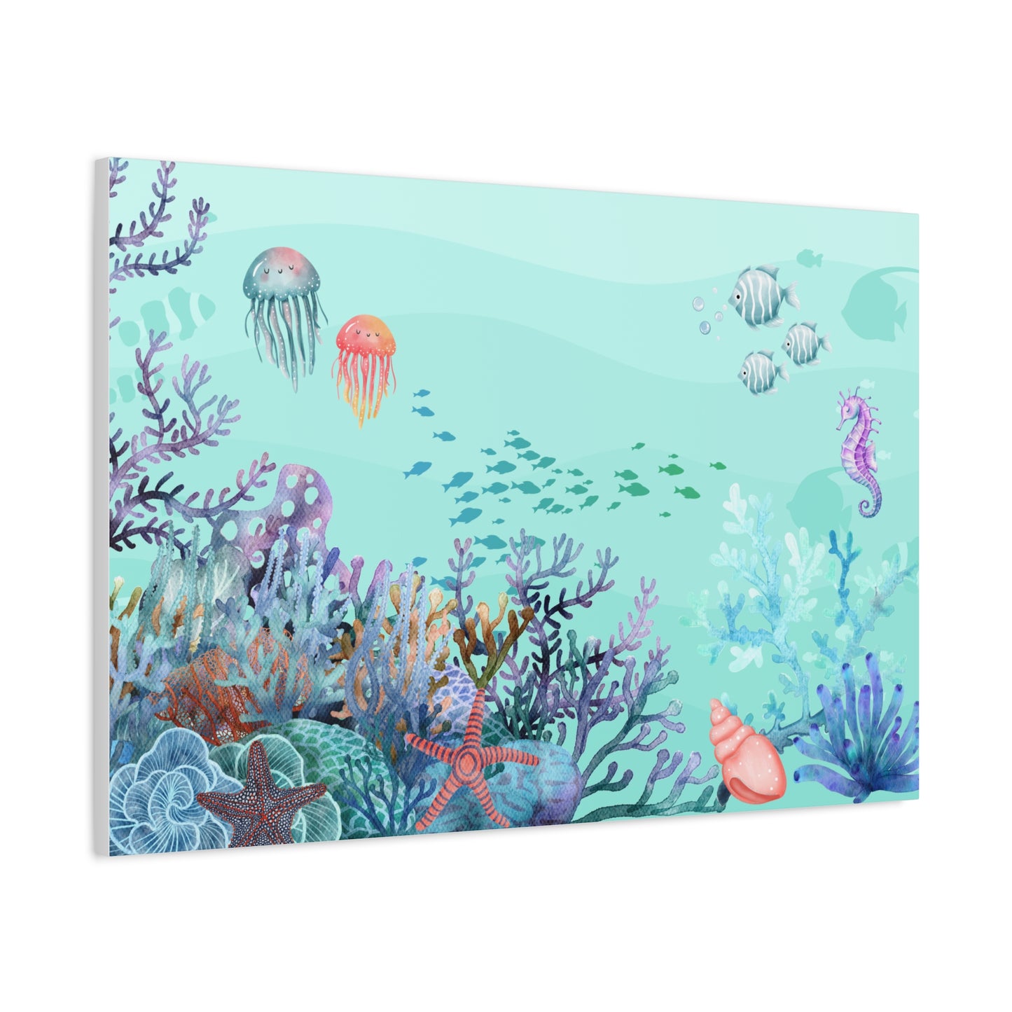 Underwater Print Wall Art | Matte Canvas, Stretched 1.25" | Oceanic | Artwork | Coral | Fish | Jellyfish | Seahorse |