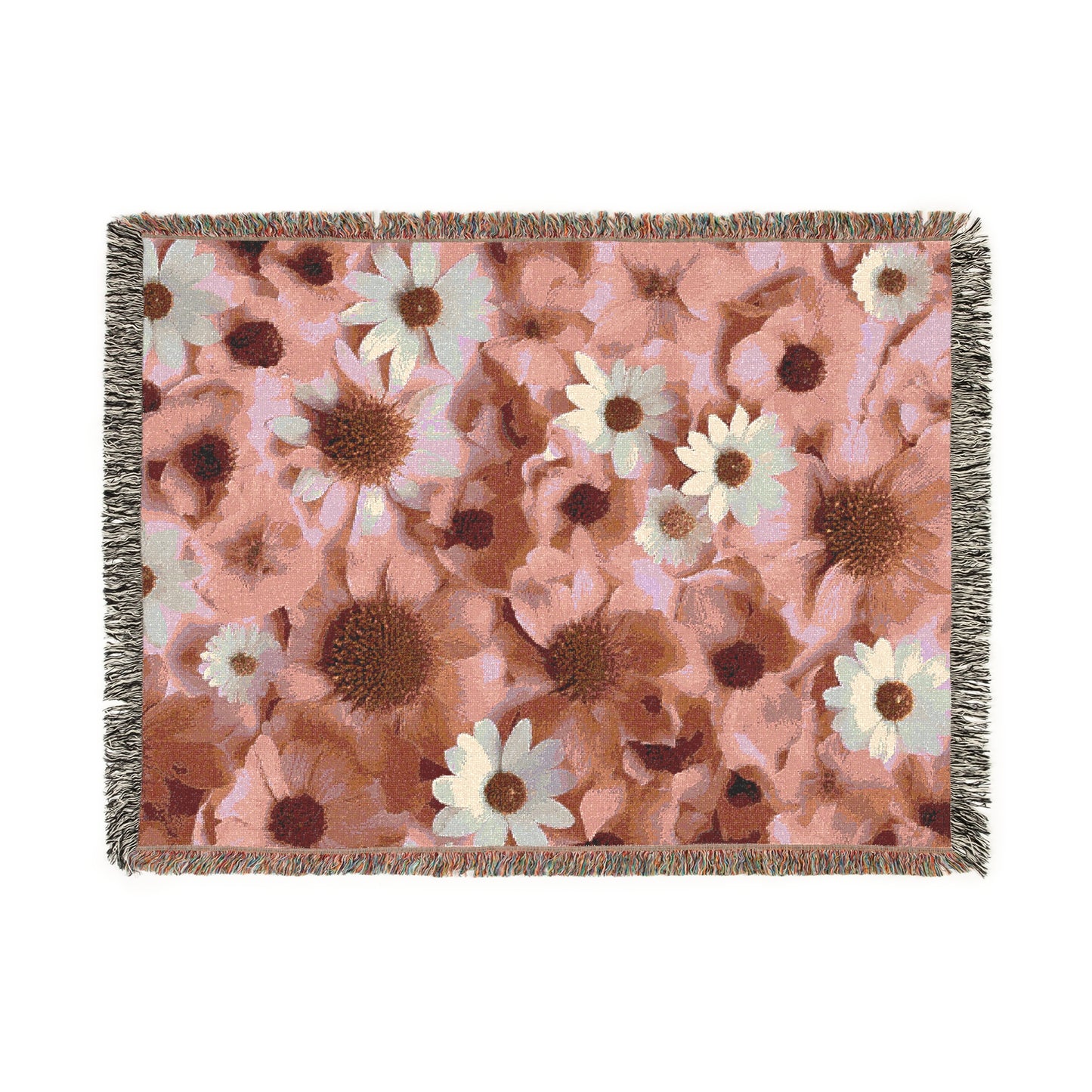 Pink Daisies Cozy Reading Throw for Book Lovers Cotton Woven Fringed Picnic Blanket Wall Art