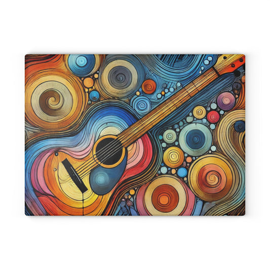 Kitchen Decor Glass Cutting Board Serving Tray with Guitar Design Cutting Board Gift for Home Cook Fun Music Lover Charcuterie Board