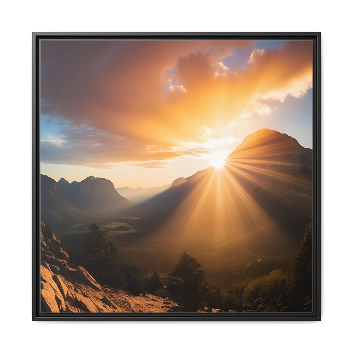 Sunrise in the Mountains Framed Canvas Wall Art Canyon Outdoors Vacation Gift Nature Lover Peaceful Zen Sunset Gift 3 frame colors