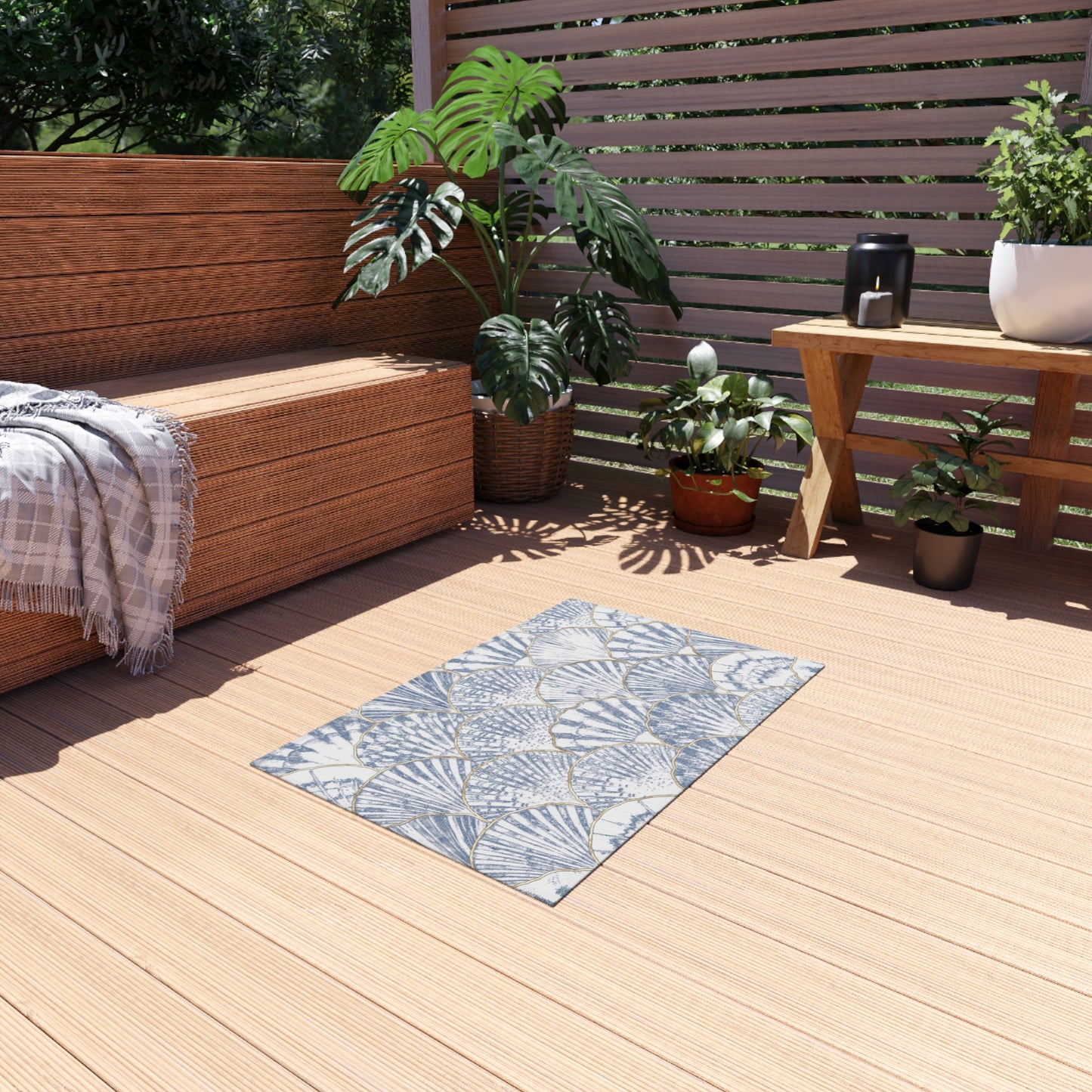Clamshell Design Chenille Outdoor Rug with No-Skid Backing Cozy Outdoor Patio Carpet Oceanic Decor Gazebo Rug Pool Area Decor Kitchen Carpet