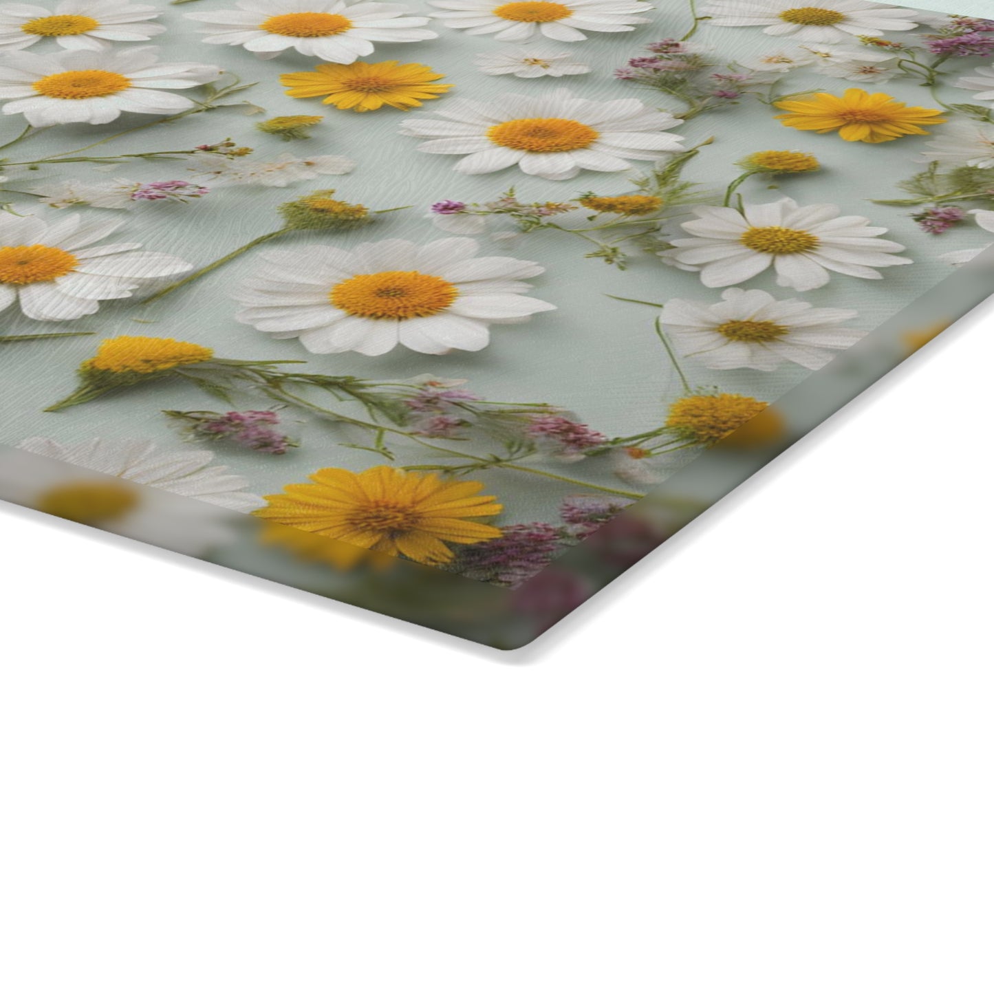 Kitchen Decor Glass Cutting Board Serving Tray with Daisies Design Cutting Board Gift for Home Cook Pressed Flowers Charcuterie Board