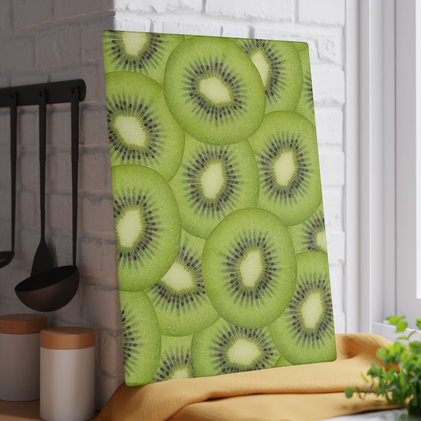 Kitchen Decor Glass Cutting Board Serving Tray with Kiwi Slices Design Cutting Board Gift for Home Cook Fun Citrus Charcuterie Board