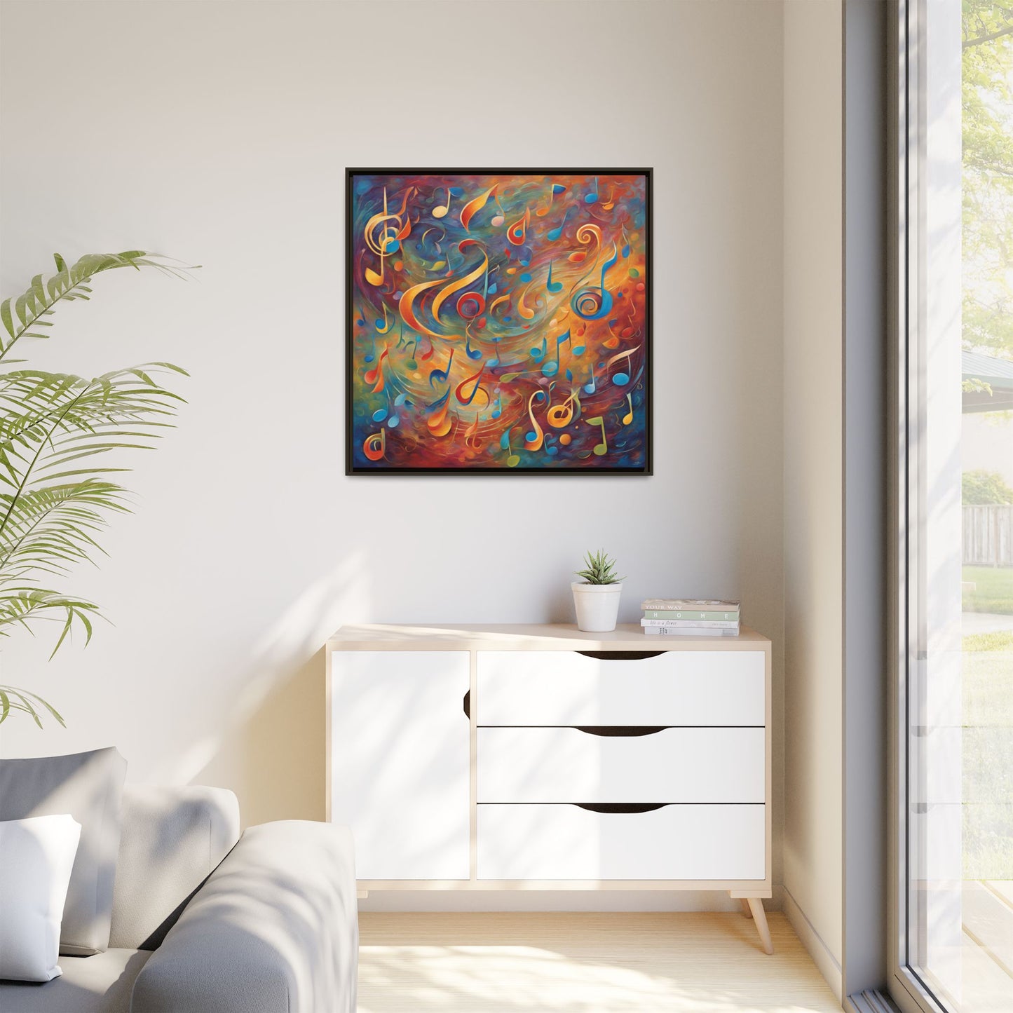 Modern Music-Themed Print Abstract Design Unique Framed Canvas Print Treble Clef Note Wall Art Music Lover Gift Decor 3 frame colors