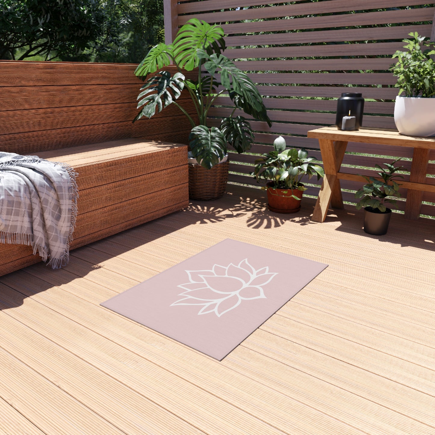 Zen Chenille Outdoor Rug with No-Skid Backing Cozy Outdoor Carpet Lotus Blossom Patio Decor Gazebo Rug Pool Area Decor Outdoor Kitchen Rug