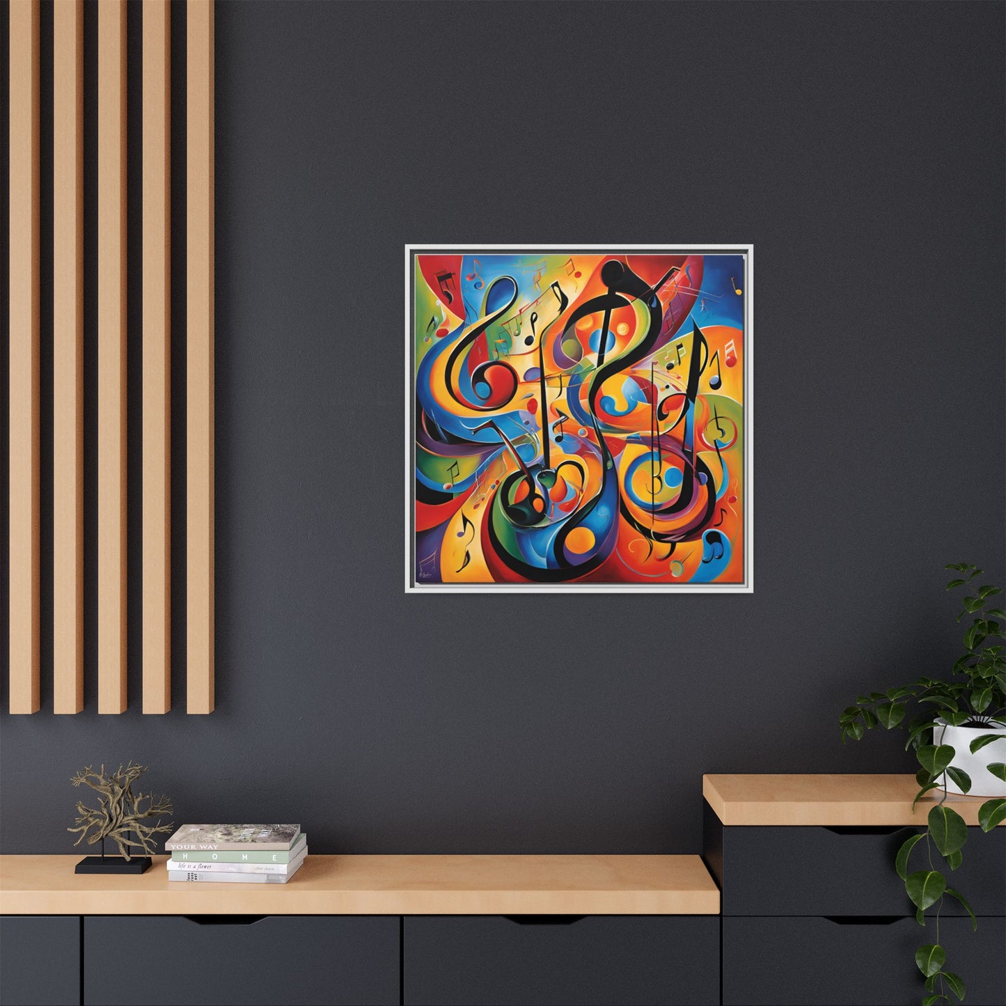 Modern Music-Themed Print Abstract Design Unique Framed Canvas Print Treble Clef Note Wall Art Music Lover Gift Decor 3 frame colors