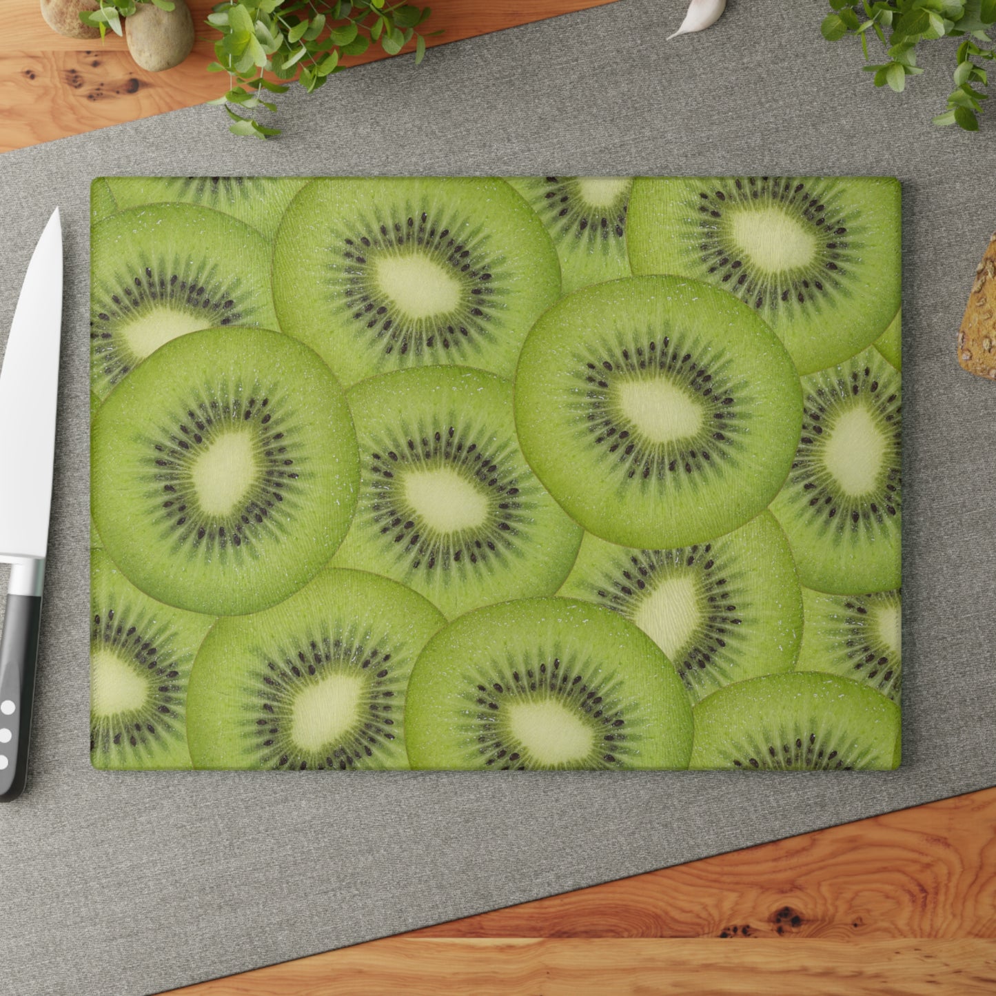 Kitchen Decor Glass Cutting Board Serving Tray with Kiwi Slices Design Cutting Board Gift for Home Cook Fun Citrus Charcuterie Board