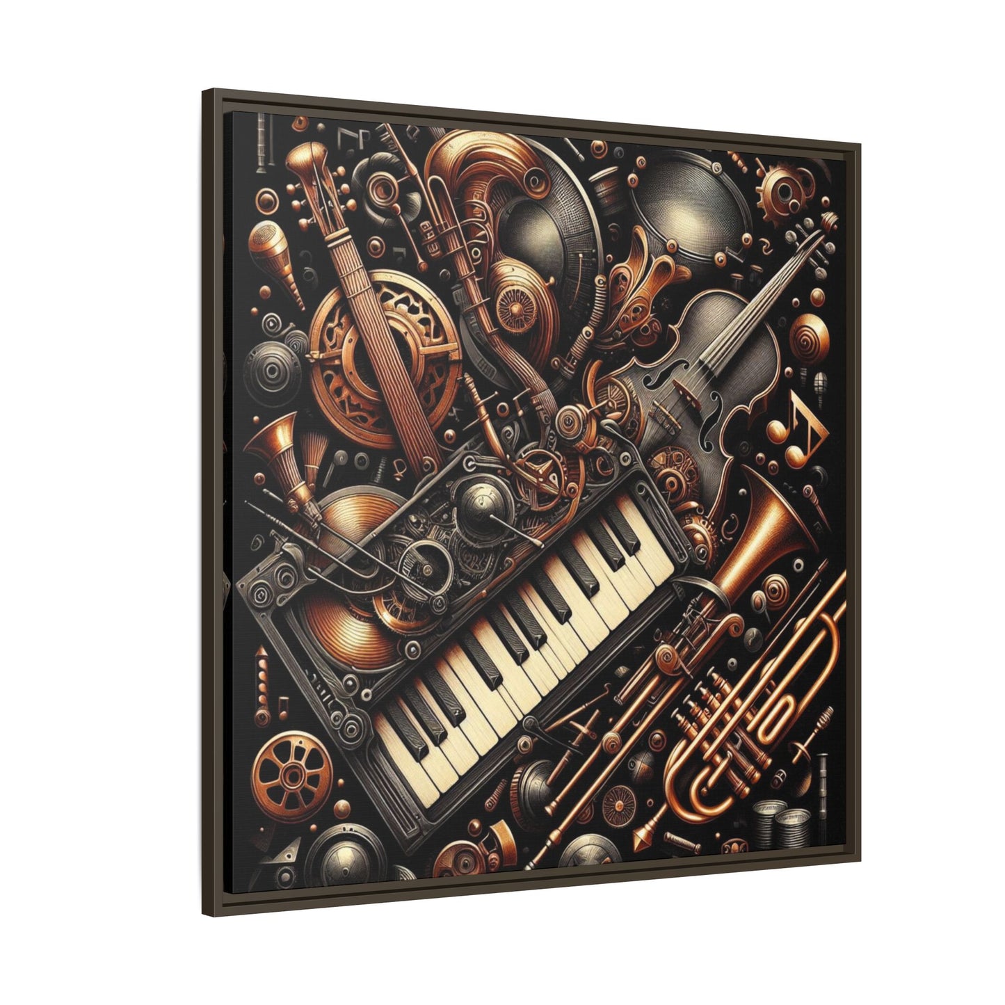 Modern Music-Themed Steampunk Style Print Abstract Design Unique Framed Canvas Print Wall Art Music Lover Gift Decor 3 frame colors