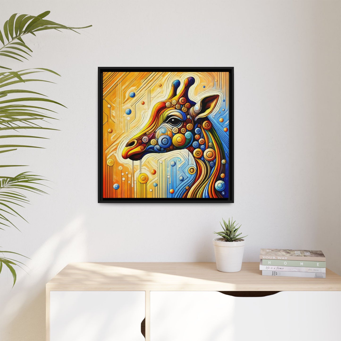 Modern Giraffe Print Abstract Design Unique Framed Canvas Print African Wall Art Animal Lover Gift Nature Lover Decor 3 frame colors