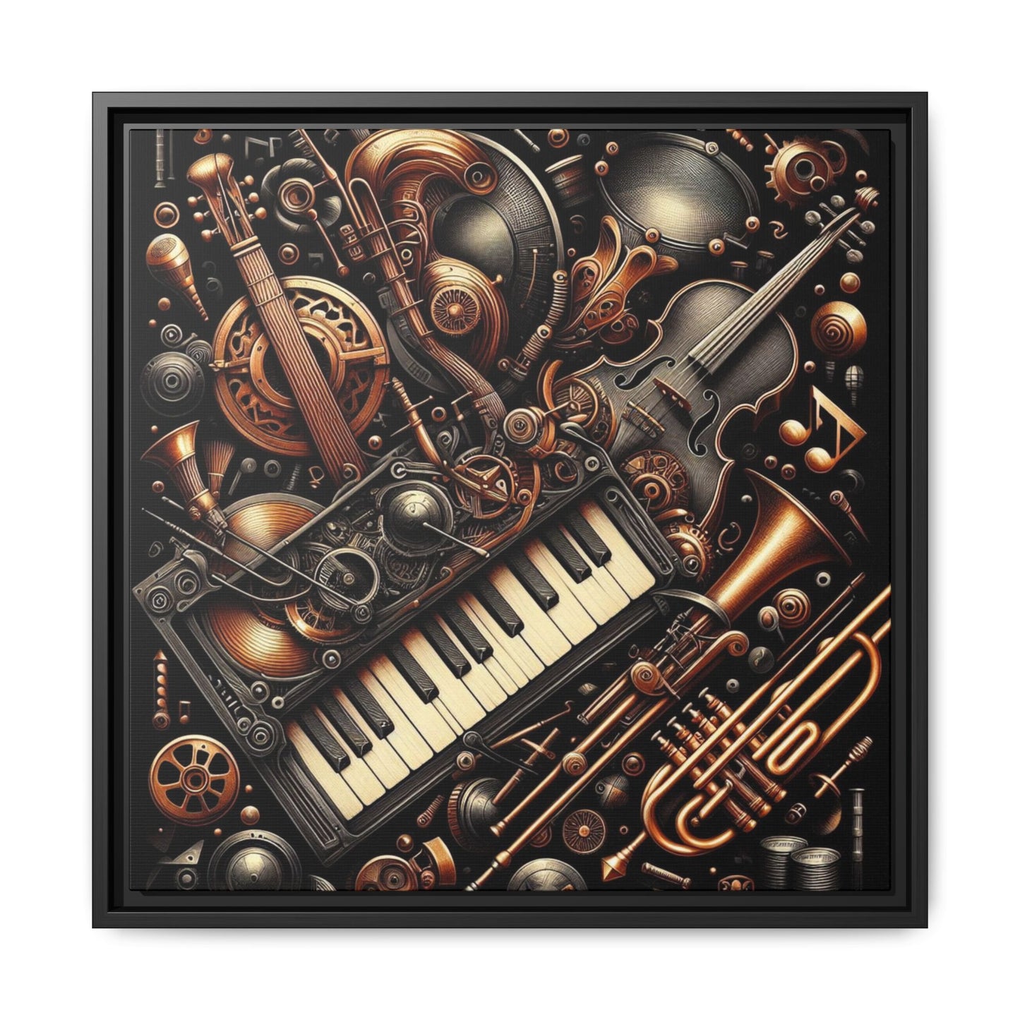 Modern Music-Themed Steampunk Style Print Abstract Design Unique Framed Canvas Print Wall Art Music Lover Gift Decor 3 frame colors