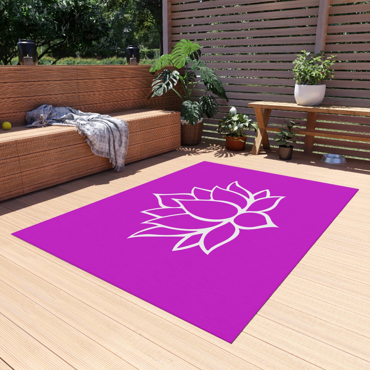 Zen Chenille Outdoor Rug with No-Skid Backing Cozy Outdoor Carpet Lotus Blossom Patio Decor Gazebo Rug Pool Area Decor Outdoor Kitchen Rug