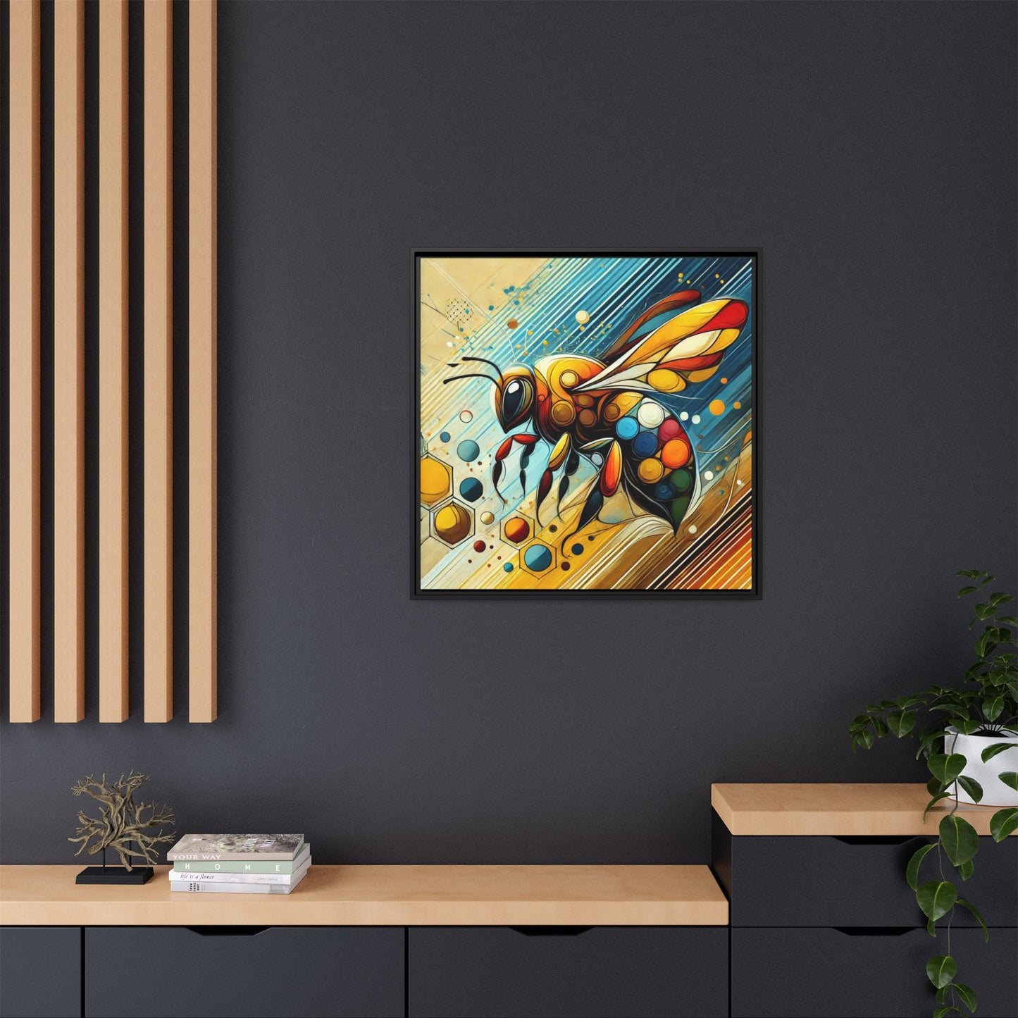 Modern Bee Print Abstract Design Unique Framed Canvas Print Insect Lover Wall Art Animal Lover Gift Nature Lover Decor 3 frame colors