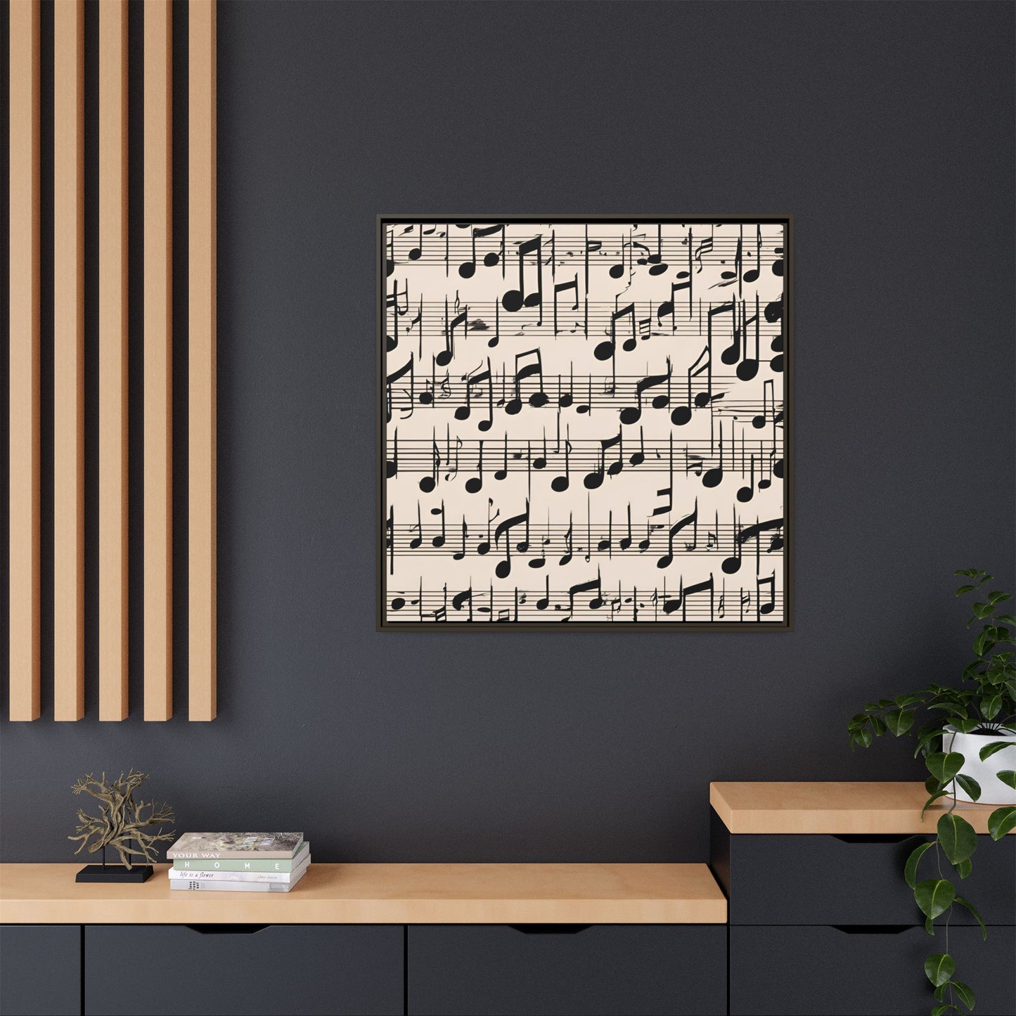 Music-Themed Print Abstract Sheet Music Design Unique Framed Canvas Print Treble Clef Note Wall Art Music Lover Gift Decor 3 frame colors