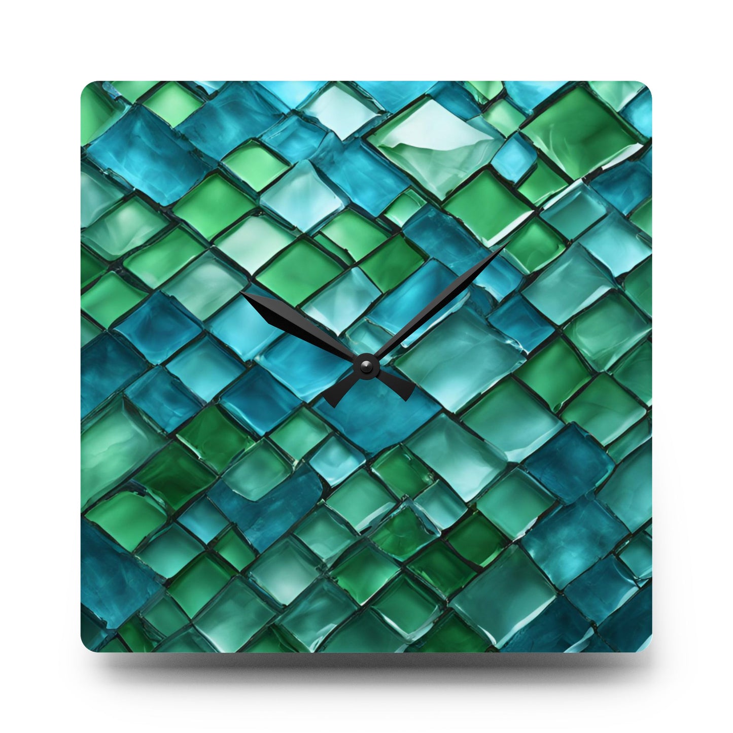 Modern Glass Tile-look Acrylic Clock Unique Colorful Contemporary Wall Clock for Kitchen or Living Room Nature Lover Gift