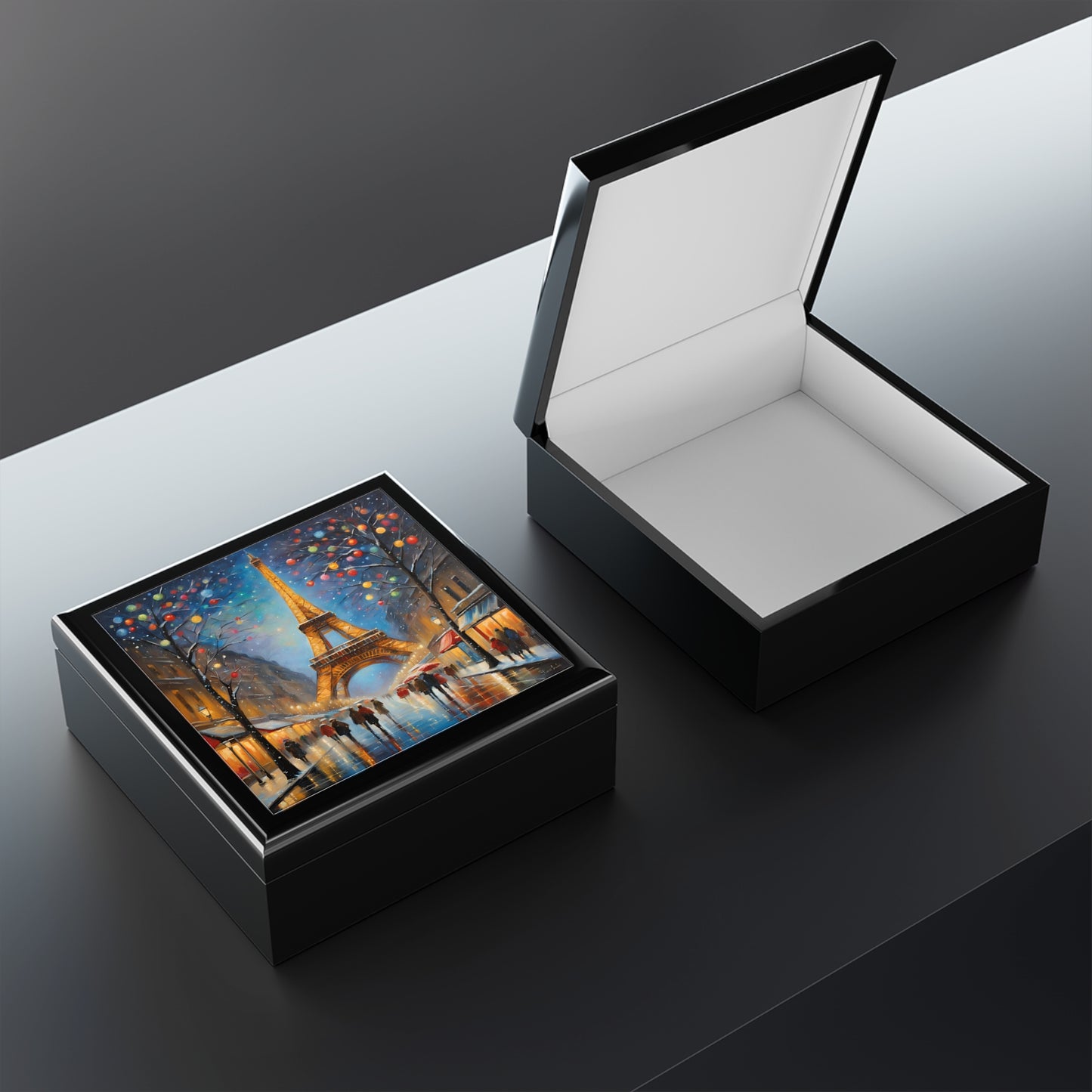 Unique Art Eiffel Tower Print Design Jewelry Box Trinket Box Bedroom Dresser Paris Decor Vanity Gift Box - 3 colors to choose from