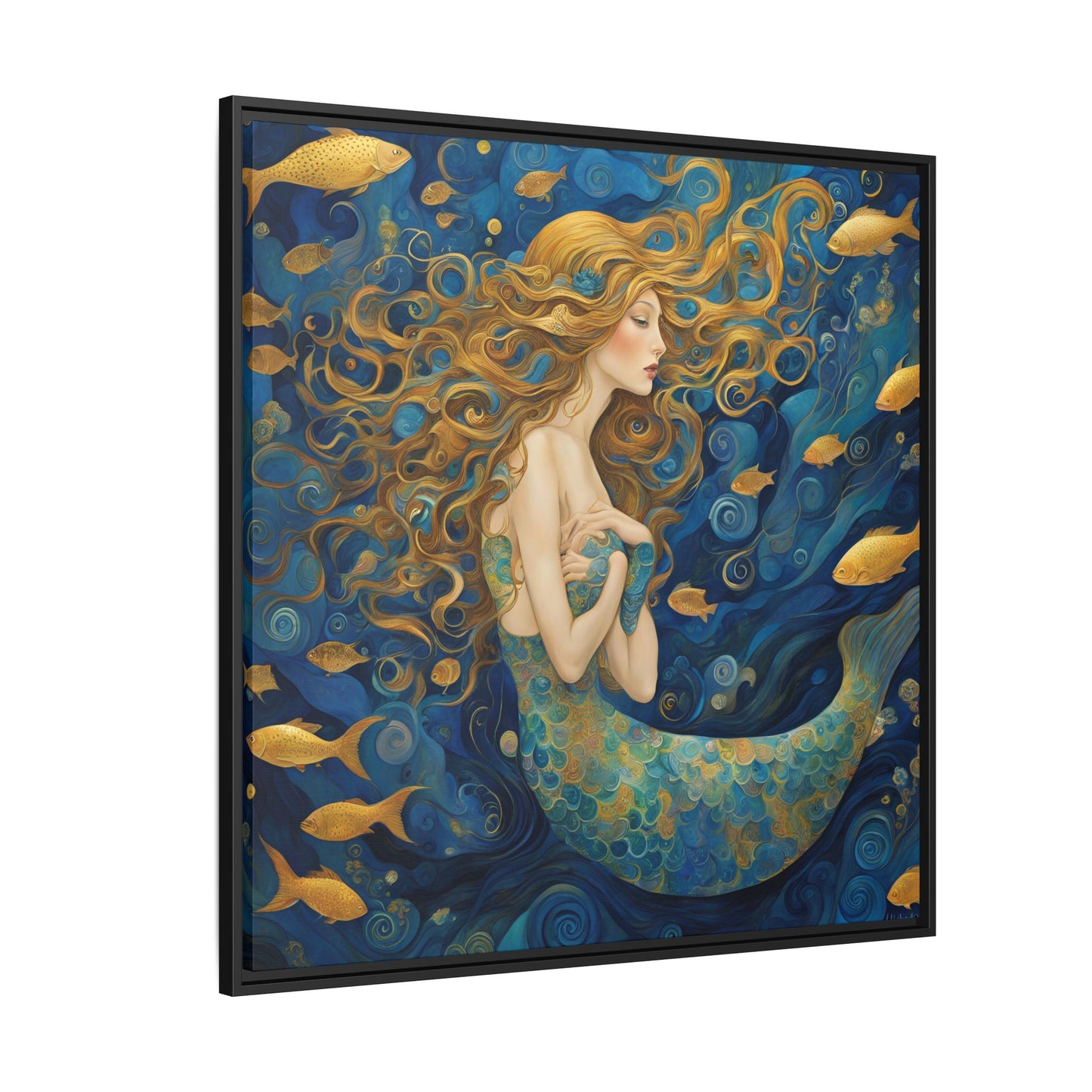 Modern Abstract Mermaid Design Unique Framed Canvas Oceanic Wall Art Underwater Gold Fish Anime Gift Nature Lover Gift 3 frame colors