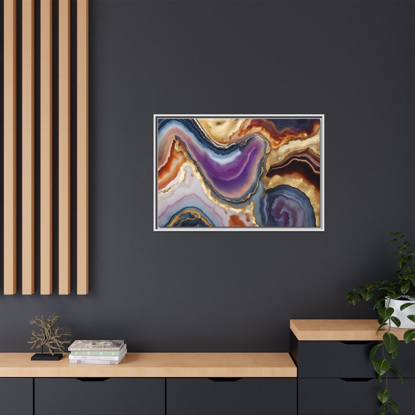 Colorful Agate Quartz Crystal Geode Design Print Matte Canvas Wall Art Nature Lover Gift Geology Rock Lover Gift 3 frame color choices