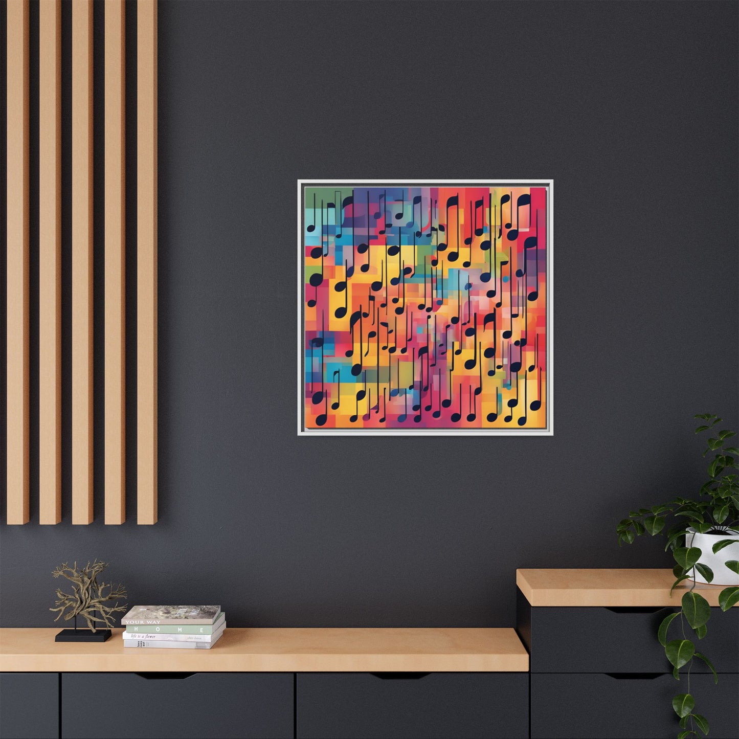 Modern Music-Themed Print Abstract Design Unique Framed Canvas Print Treble Clef Note Wall Art Music Lover Gift Decor 3 frame colors