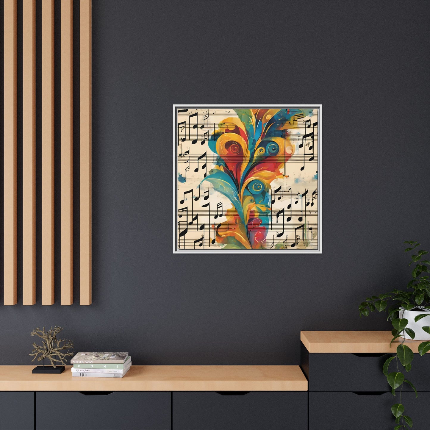 Modern Sheet Music-Themed Print Abstract Design Unique Framed Canvas Print Treble Clef Note Wall Art Music Lover Gift Decor 3 frame colors