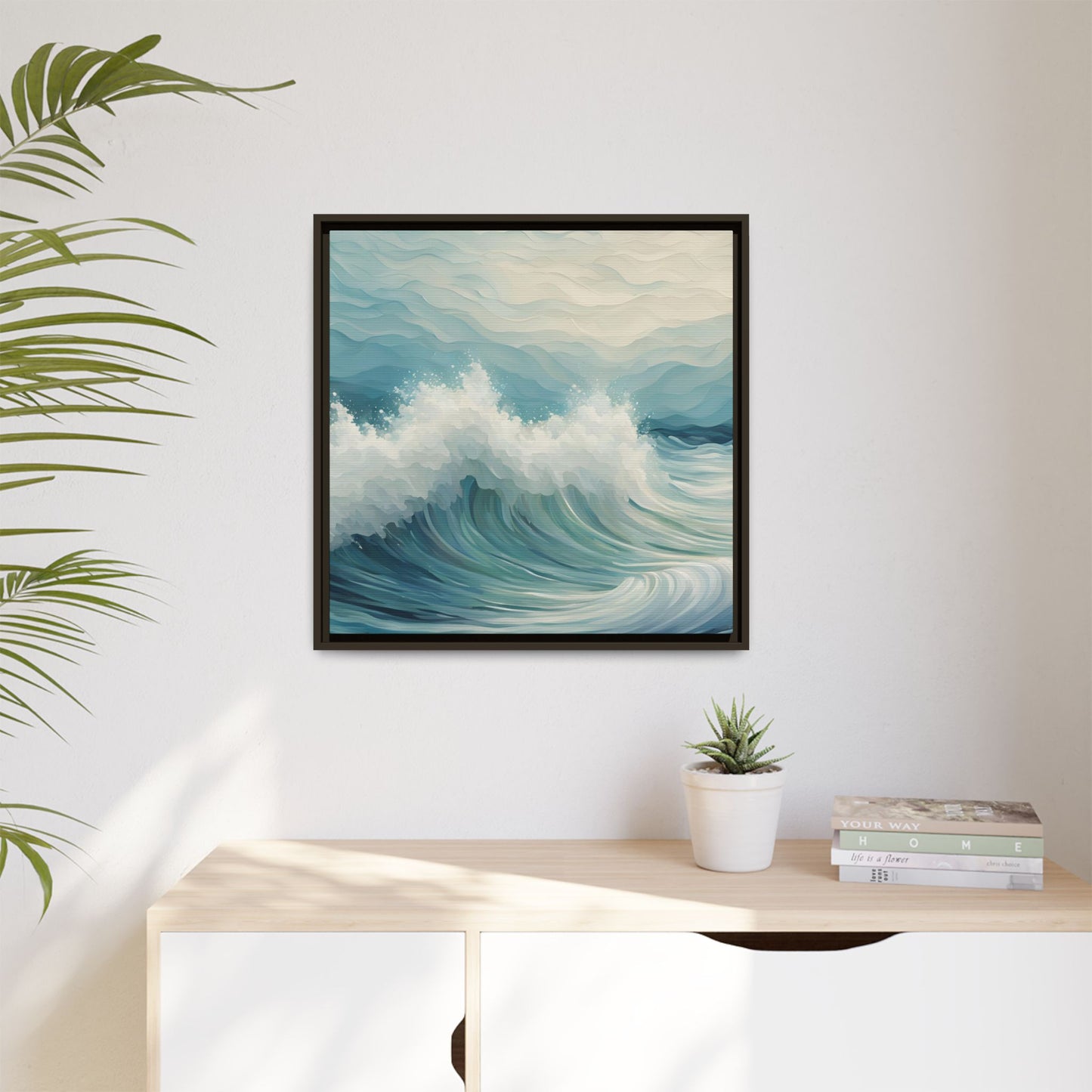 Modern Abstract Wave Design Unique Framed Canvas Wall Art Ocean Beach Gift Nature Lover Gift Underwater Sea Lover Gift 3 frame colors