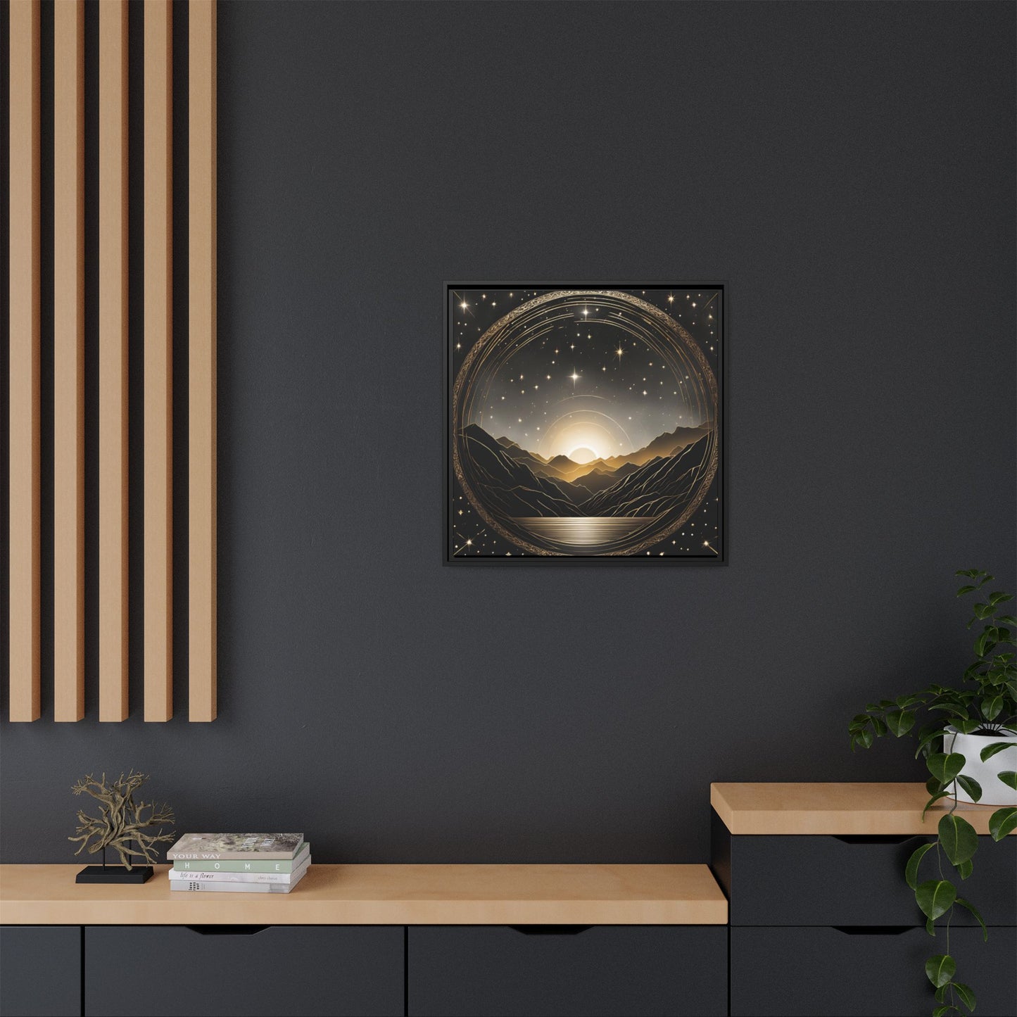 Boho Celestial Design Unique Framed Canvas Wall Art Sun and Stars Astrological Gift Nature Lover Gift Astronomy Gift 3 frame color choices