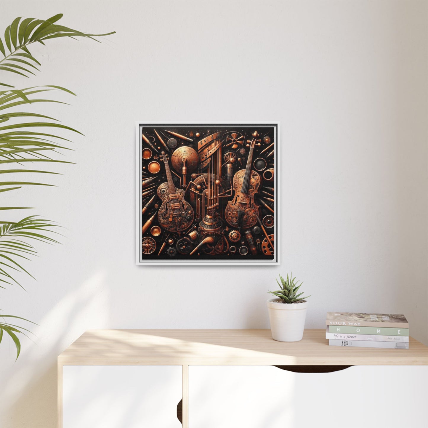 Modern Music-Themed Print Abstract Design Unique Framed Canvas Print Steampunk Wall Art Music Lover Gift Decor 3 frame colors