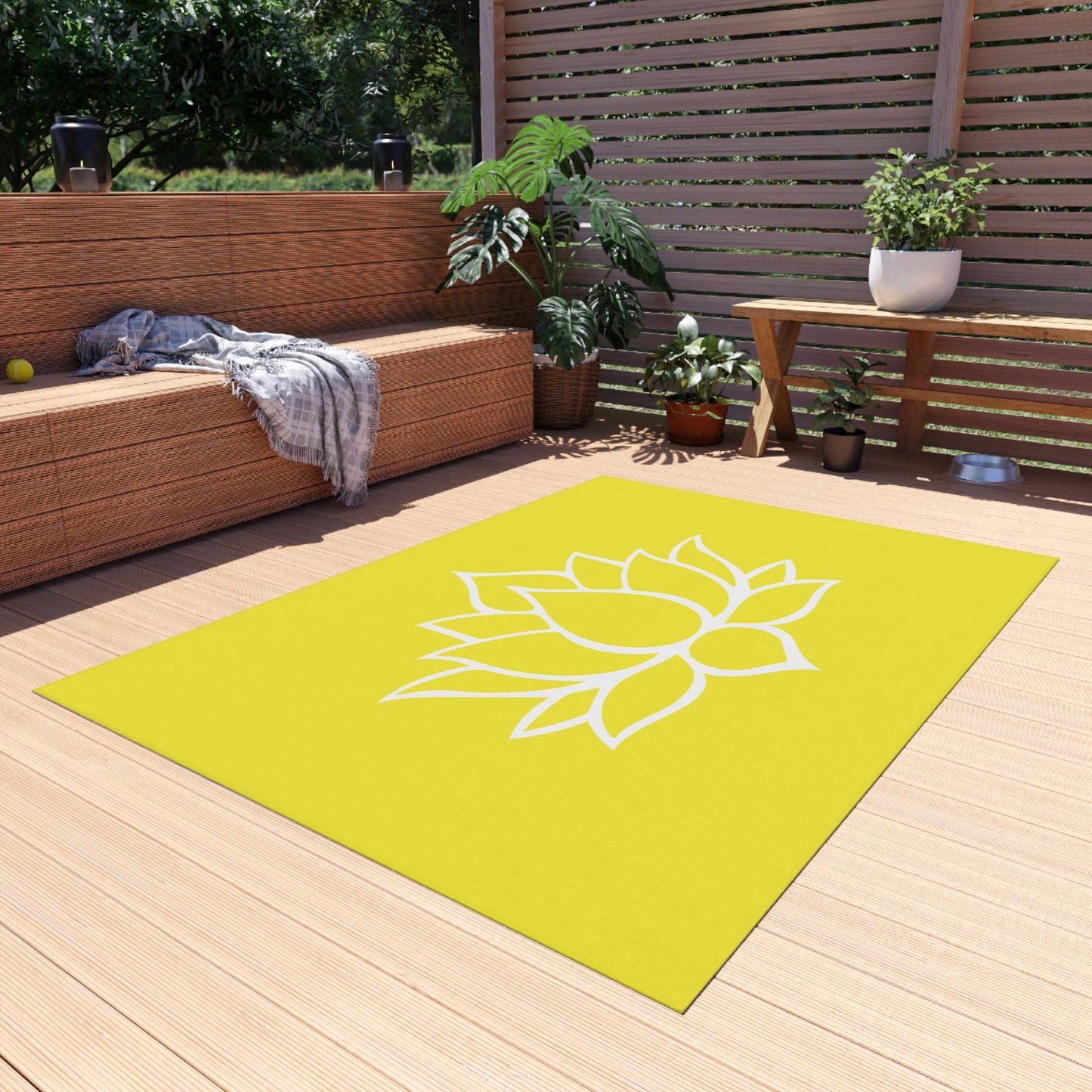 Zen Chenille Outdoor Rug with No-Skid Backing Cozy Lotus Blossom Outdoor Carpet Patio Decor Gazebo Rug Pool Area Decor Outdoor Kitchen Rug