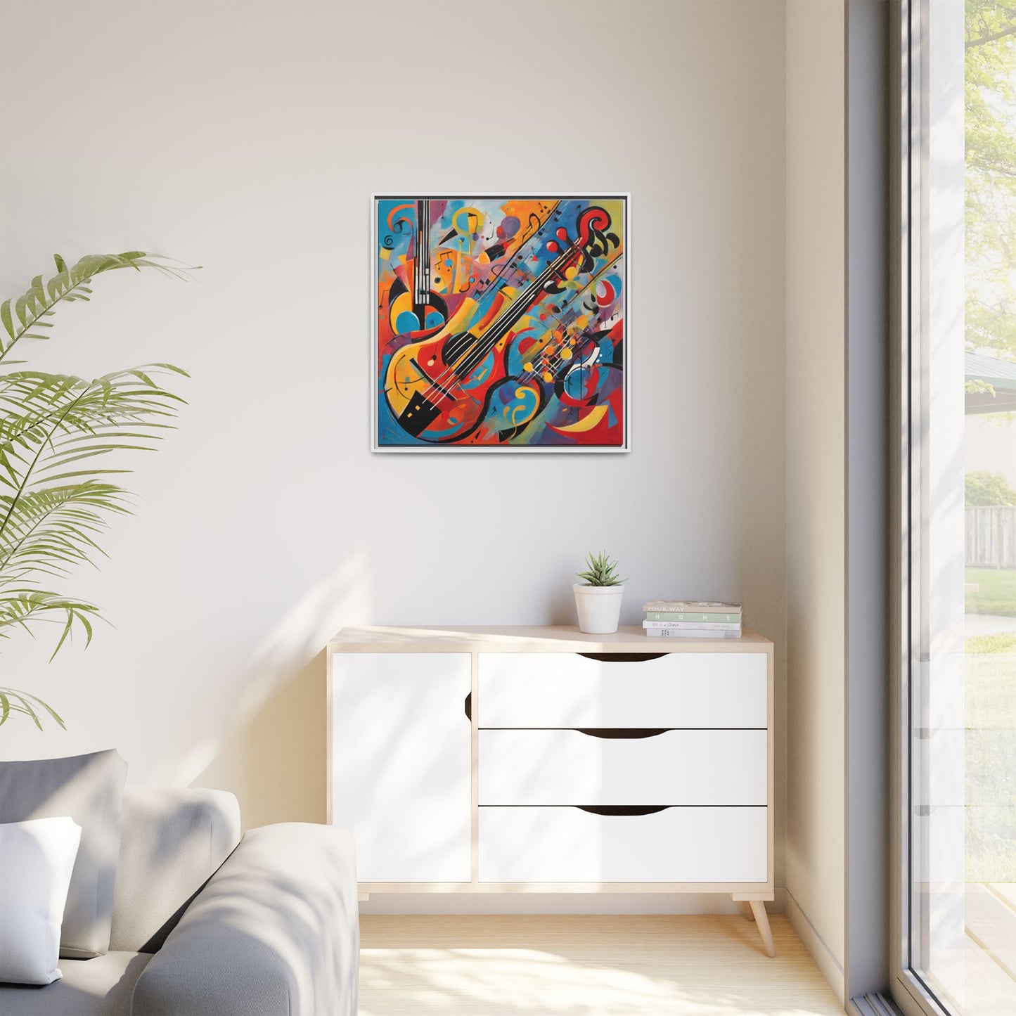Modern Music-Themed Print Abstract Design Unique Framed Canvas Print Guitar Wall Art Music Lover Gift Decor 3 frame colors