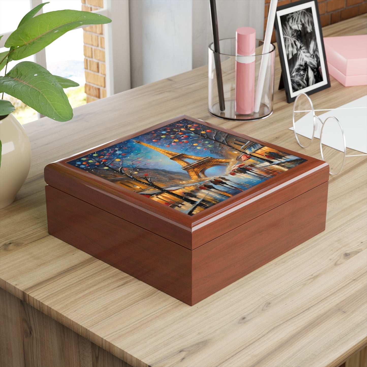 Unique Art Eiffel Tower Print Design Jewelry Box Trinket Box Bedroom Dresser Paris Decor Vanity Gift Box - 3 colors to choose from