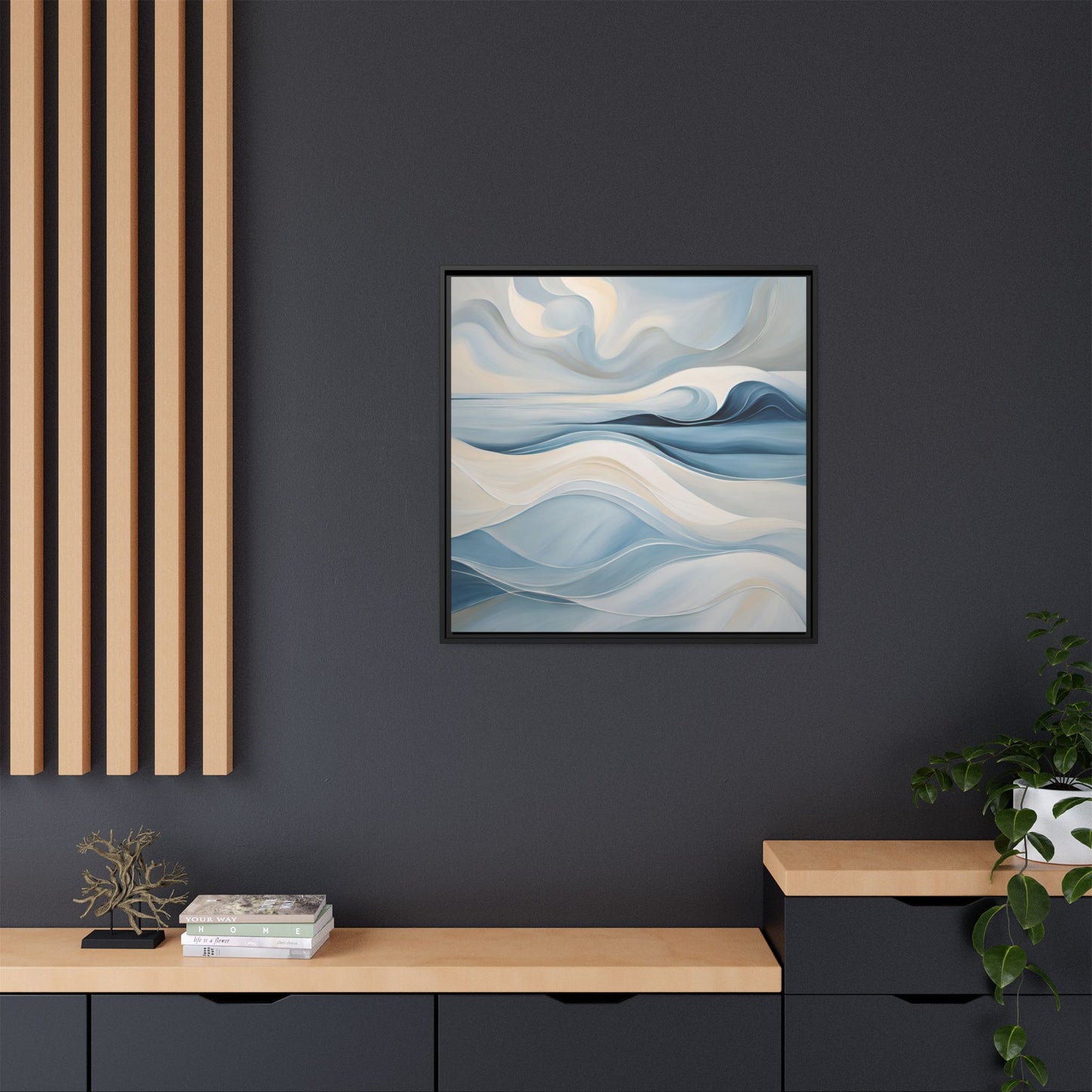 Modern Abstract Wave Design Unique Framed Canvas Wall Art Ocean Beach Gift Nature Lover Gift Underwater Sea Lover Gift 3 frame colors
